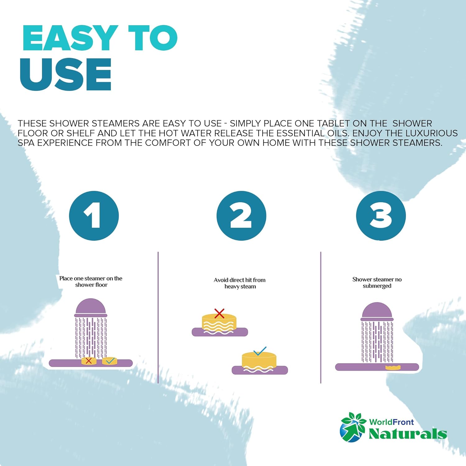 WorldFront Naturals Brand Round Shower Steamers Set - Aromatherapy Bath Bombs with 8 Natural Pure Essential Oils for Home Spa, 8-Pack Different Flavors Tablets - Perfect Gifts for Women