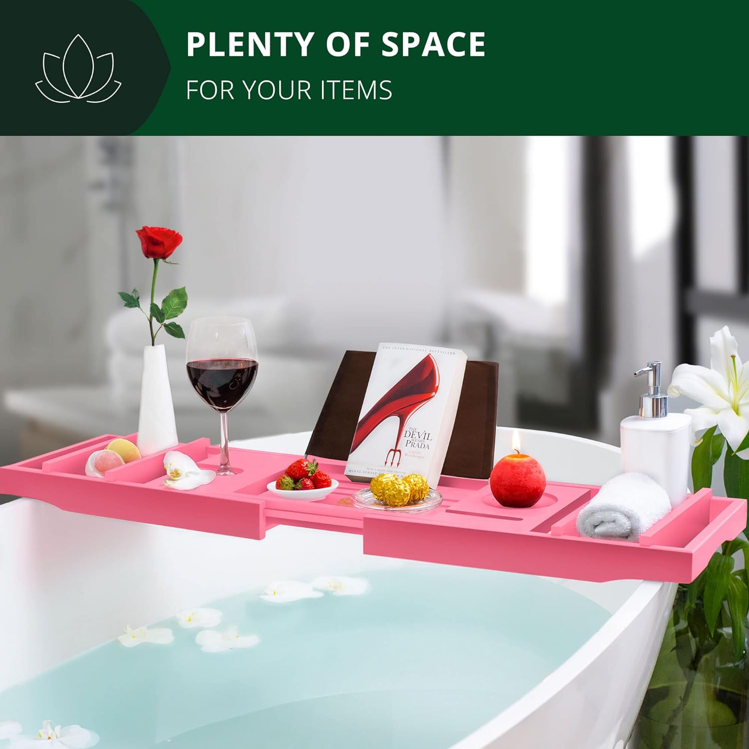 ROYAL CRAFT WOOD Foldable Bathtub Tray Caddy Bamboo Bathtub Tray Expandable, Bath Tub Table Caddy with Extending Sides - Free Soap Dish