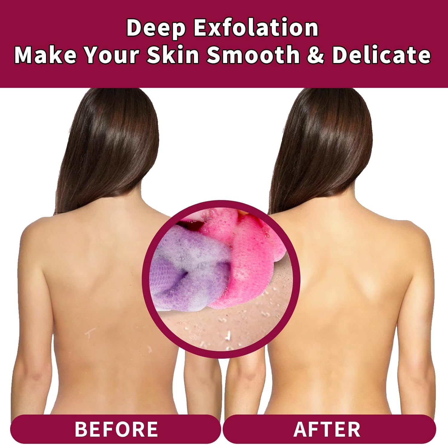 BCKENEY Bath Loofah Shower Sponge Soft Mesh Loofah Body Scrubber with Long Loofah Bath Sponge for Men Women Body Wash Exfoliator Shower Puffs