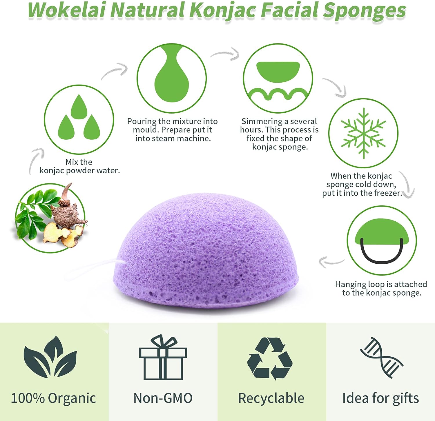 Konjac Facial Sponges for Cleansing Exfoliating - Konjac Face Sponge for Washing Face Body, Organic Natural Cleaning Puff Buff Scrubber for Shower Bath SPA for Babys Men Women