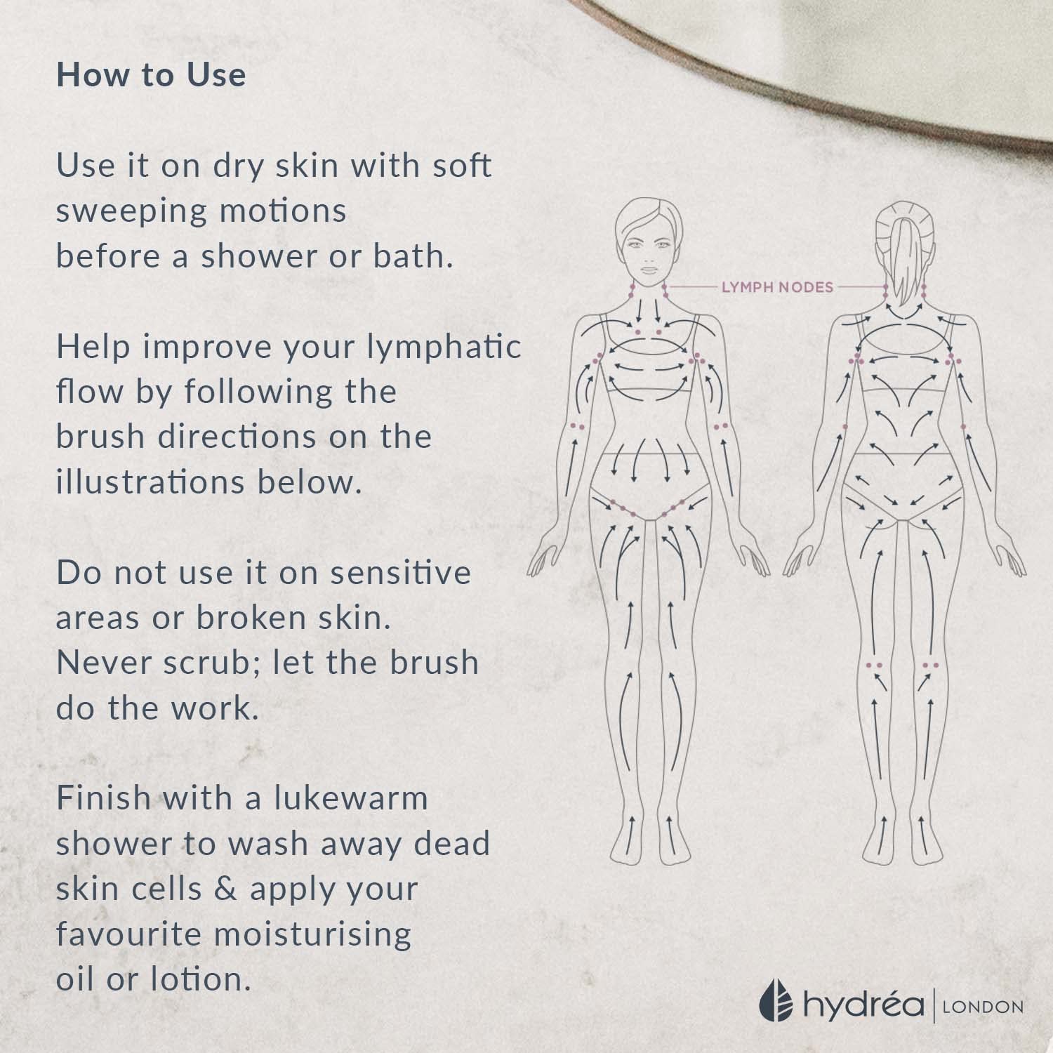 Hydrea London Dry Brushing Body Brush with Cactus Bristle - Dry Brush for Skin, Cellulite Remover, Vegan Best Dry Brush for Flawless Skin, Helps Improve Lymphatic Drainage - FSC® Certified Beechwood.