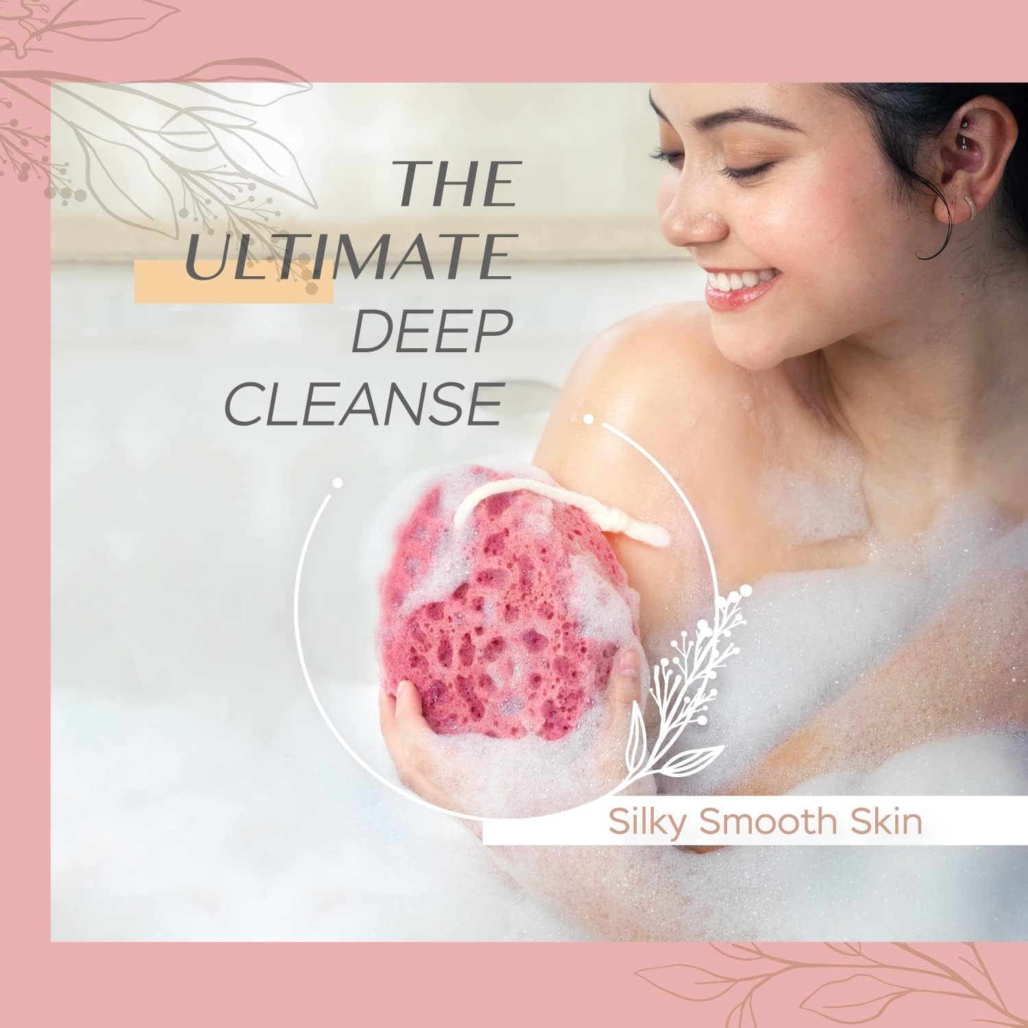 Spongentle Deep Cleansing Body Loofah Sponge, Natural Colors, for Bath and Shower, Multiple Textures for Gentle and Deep Exfoliation, Generous and Rich Lather, (Pack of 3)