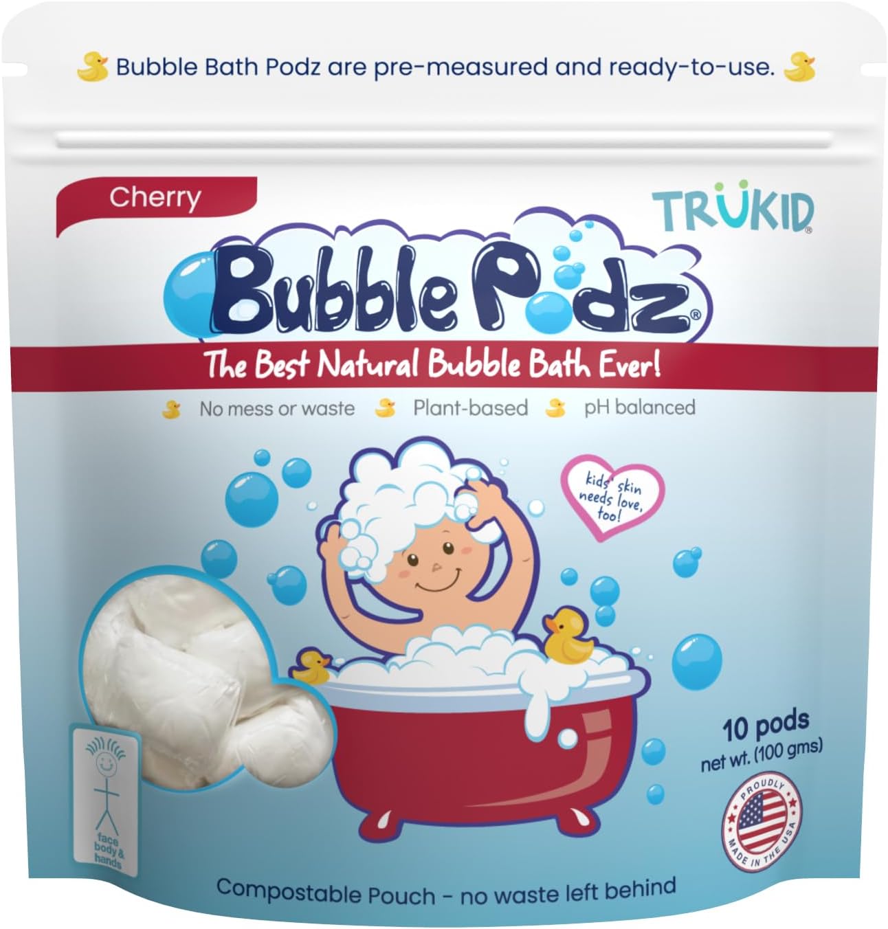 TruKid Bubble Podz for Baby, Refreshing Bubble Bath for Dry, Sensitive & Soft Skin, pH Balanced for Eye Sensitivity, Enriched with Lavender Flower, Lavender Scent, All Natural Ingredients (24 Podz)