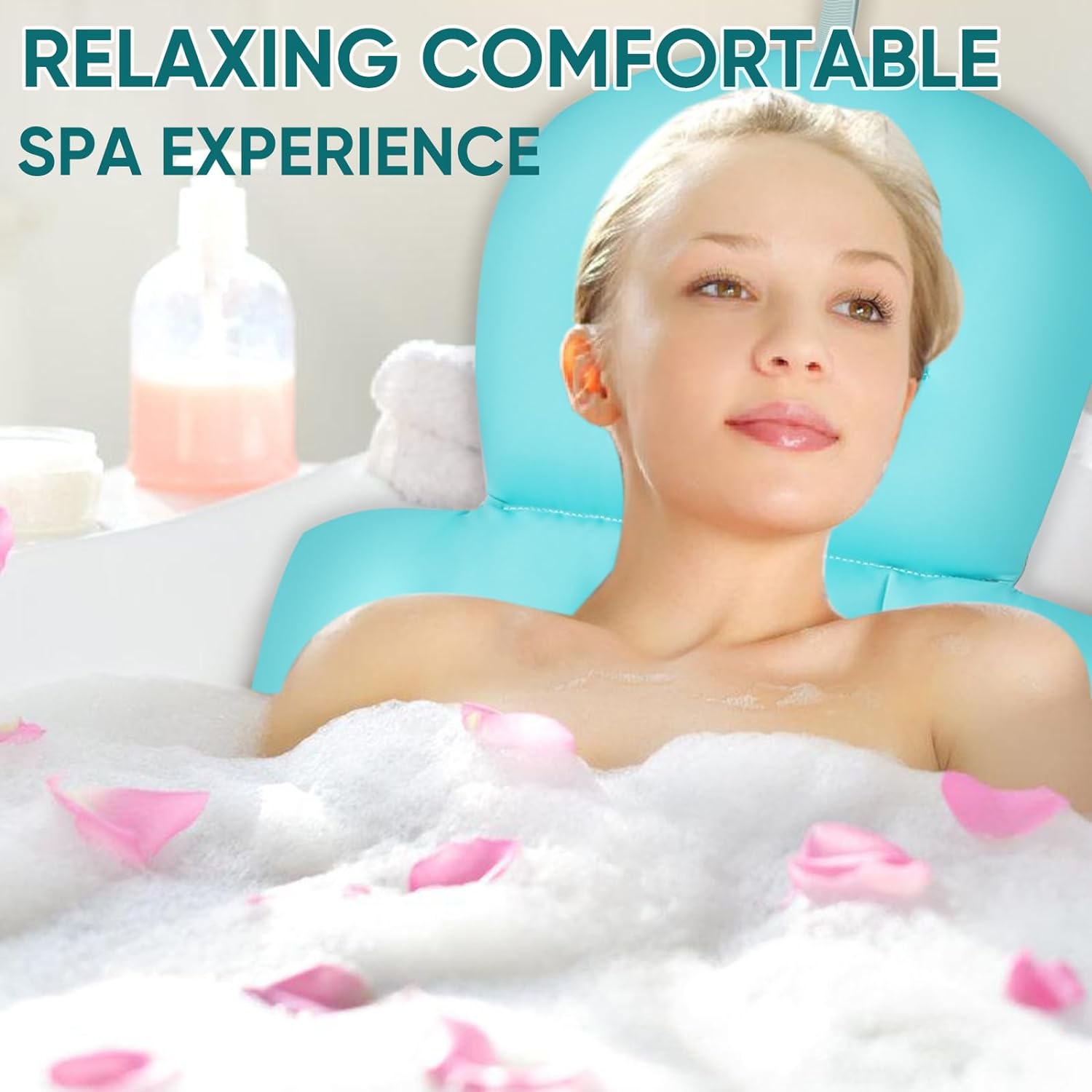 Full Body Bath Pillow, Bath Pillows for Tub with Powerful Non-Slip Suction Cups and Mesh Laundry Bag, Thick Bathtub Pillow for Head Neck and Back Support, Quick Drying & 3D Air Mesh, Blue