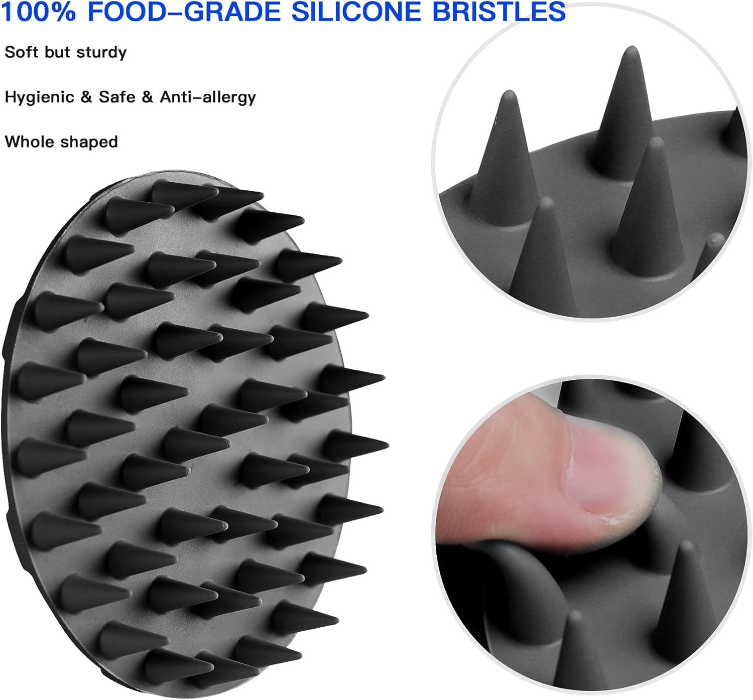 INNERNEED Food-Grade Soft Silicone Body Scrubber Shower Brush Handheld Cleansing Skin Brush, Gentle Exfoliating and Lather Well (Black)