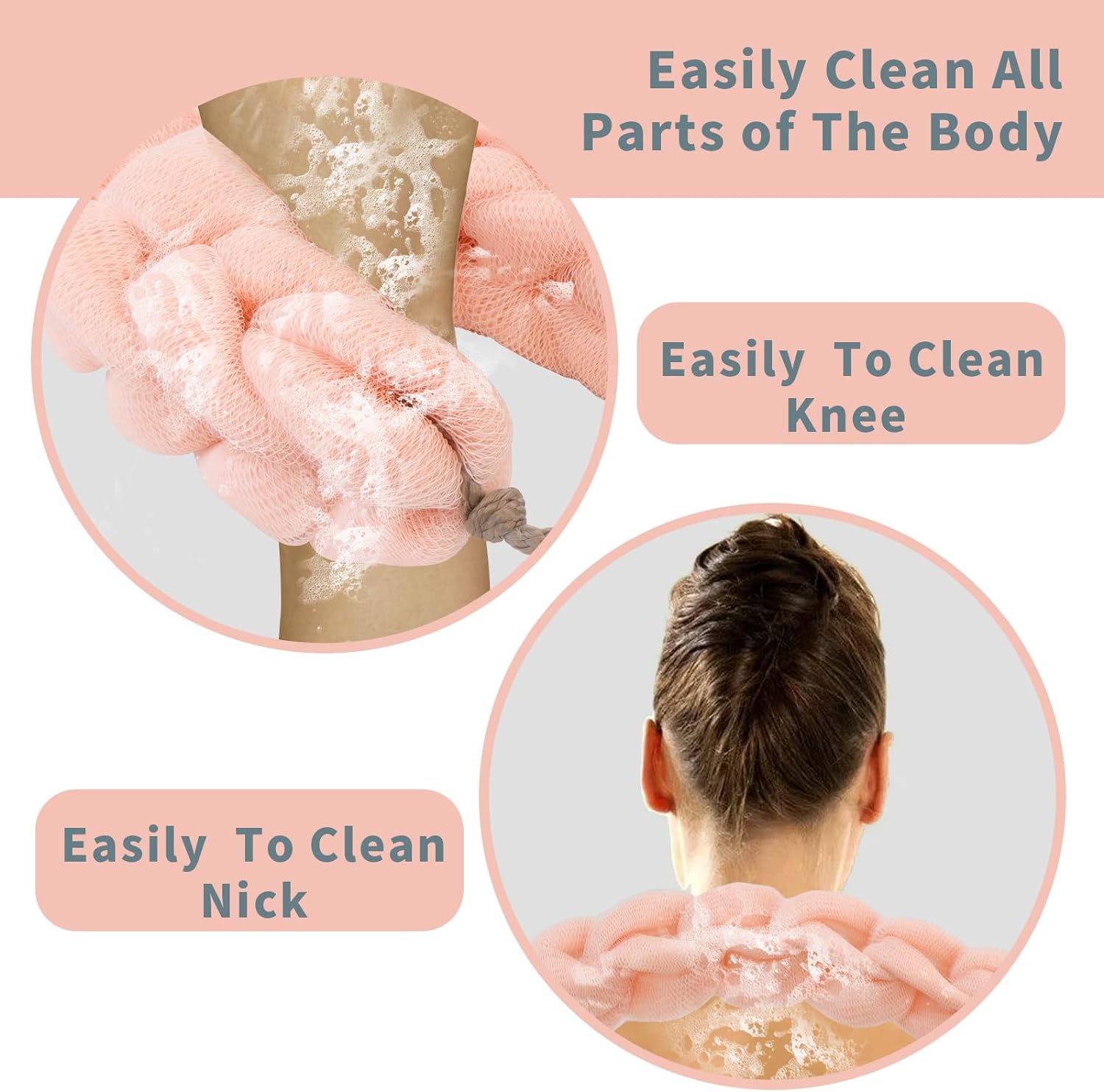 BCKENEY Bath Loofah Shower Sponge Soft Mesh Loofah Body Scrubber with Long Loofah Bath Sponge for Men Women Body Wash Exfoliator Shower Puffs