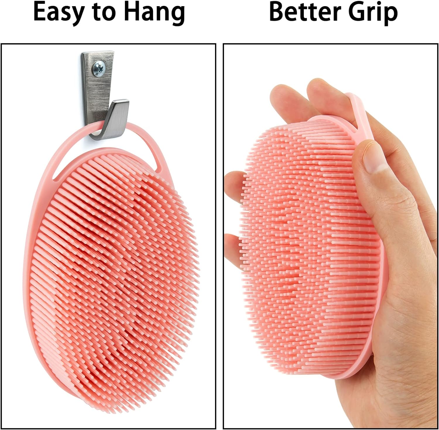 ONLYFU 2PCS Silicone Loofah for Body Wash, 2 in 1 Exfoliating and Massaging Hair Body Scrubber, Skin-Friendly Scalp Massager (Black and Pink)