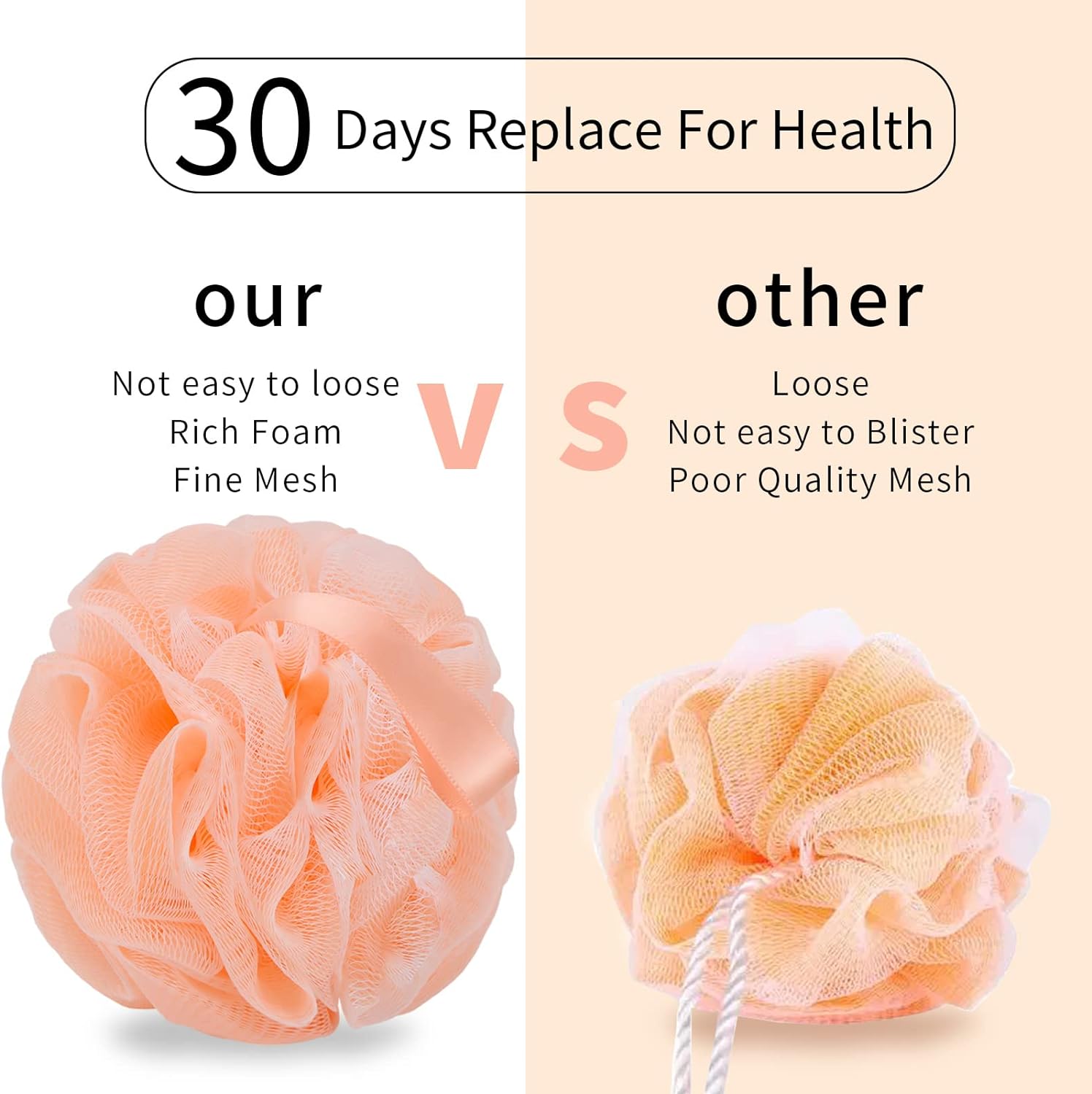 FARMOGA Bath Loofah Sponge Body Scrubber Shower Sponge Exfoliating Mesh Pouf Shower Ball Bath Sponges for Women and Men Bathing Accessories (4Pack 50G Dual Color)