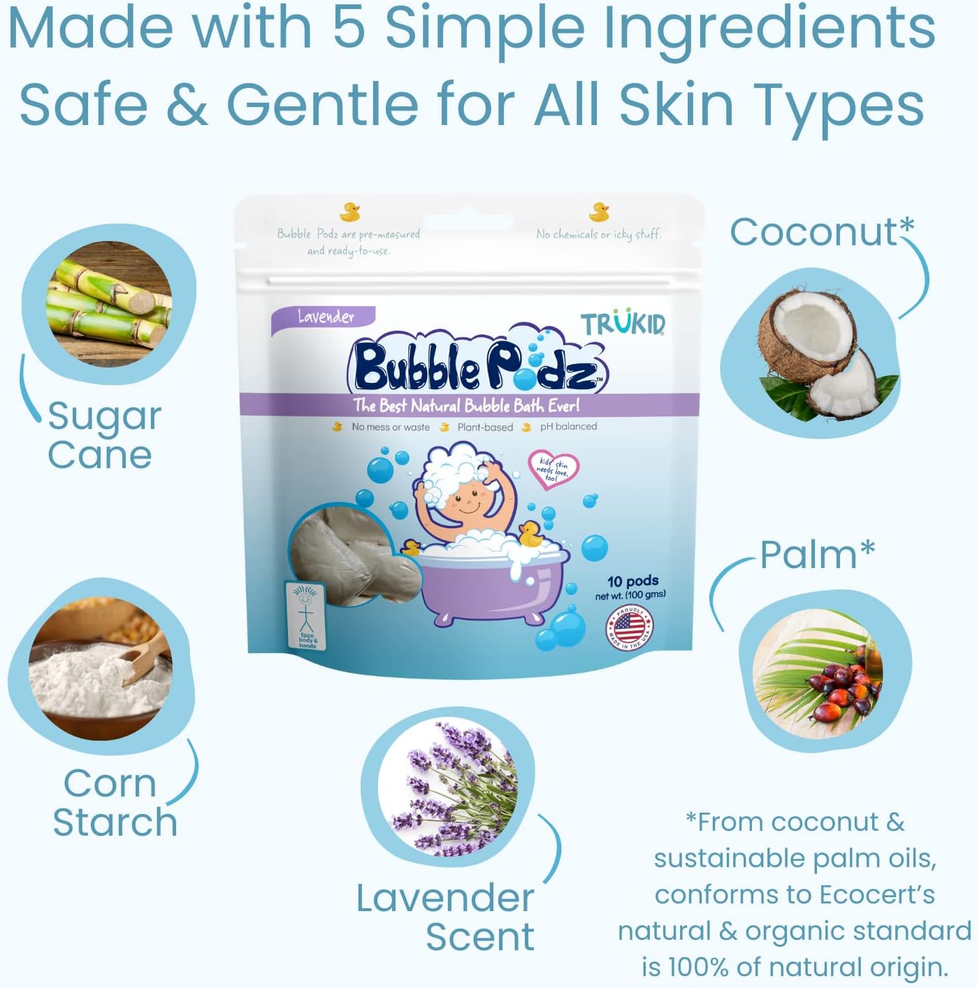 TruKid Bubble Podz for Baby, Refreshing Bubble Bath for Dry, Sensitive & Soft Skin, pH Balanced for Eye Sensitivity, Enriched with Lavender Flower, Lavender Scent, All Natural Ingredients (24 Podz)