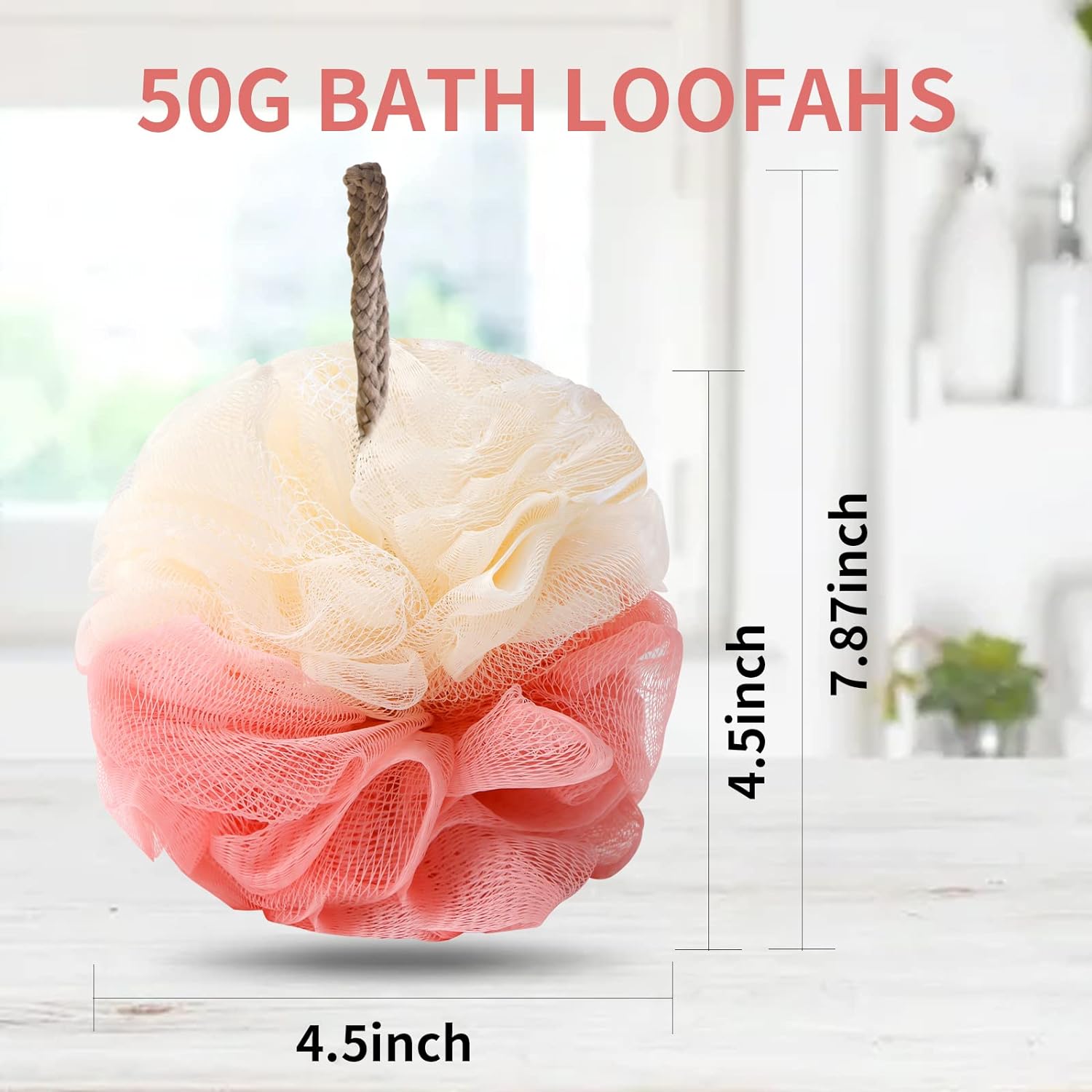 FARMOGA Bath Loofah Sponge Body Scrubber Shower Sponge Exfoliating Mesh Pouf Shower Ball Bath Sponges for Women and Men Bathing Accessories (4Pack 50G Dual Color)