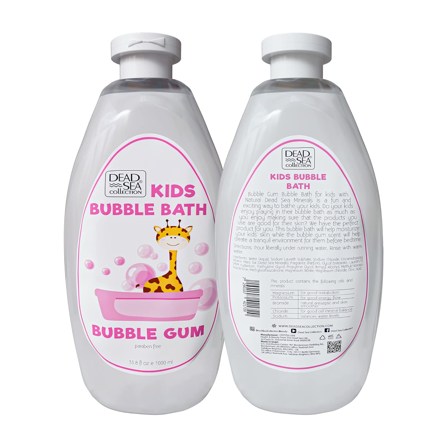 Dead Sea Collection Bubble Bath Kids with Calming Lavender Scent - Cleansing and Moisturizing Kids Bubble Bath - with Natural Dead Sea Minerals - Pack of 2 Large Bottle (33,8 fl oz Each)