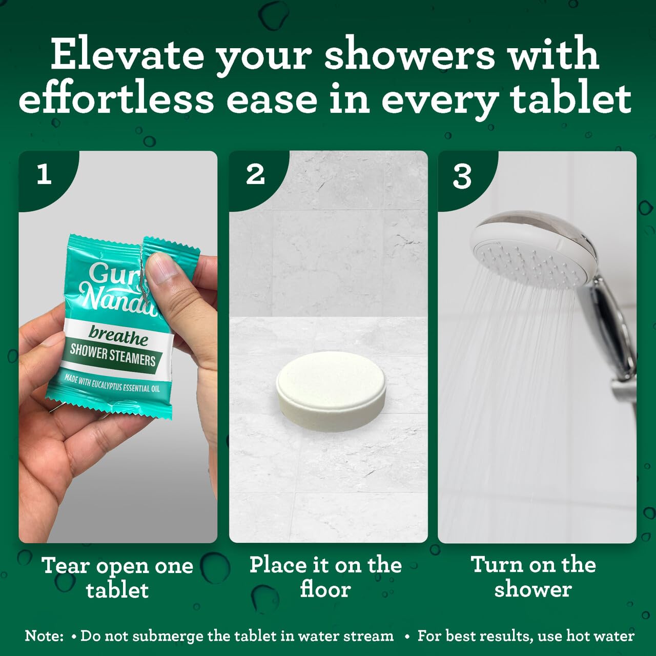 GuruNanda Breathe Shower Steamer Tablets (Pack of 10) - 100% Natural Eucalyptus Essential Oil helps with Congestion and Basil Supports Stress Relief & Mental Clarity - Perfect for Home Spa & Self Care