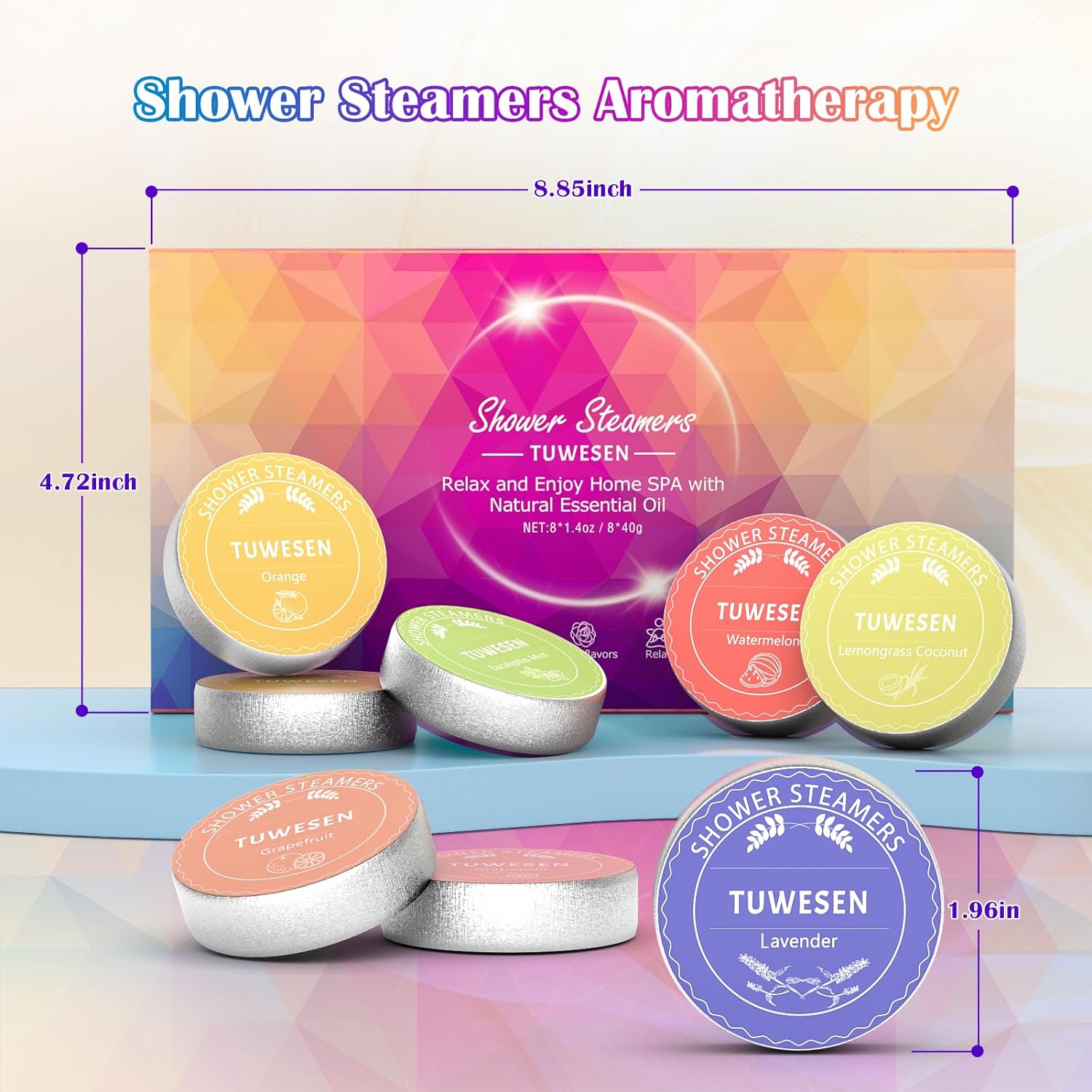 TUWESEN Shower Steamers Aromatherapy, SPA Kit, 8 PCS Shower Steamers for Women, Shower Bombs with Essential Oils-Self Care & Relaxation Birthday Gifts for Women and Men. Purple Romantic Set