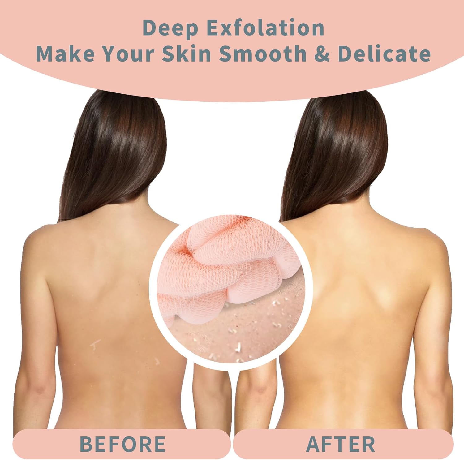 BCKENEY Bath Loofah Shower Sponge Soft Mesh Loofah Body Scrubber with Long Loofah Bath Sponge for Men Women Body Wash Exfoliator Shower Puffs