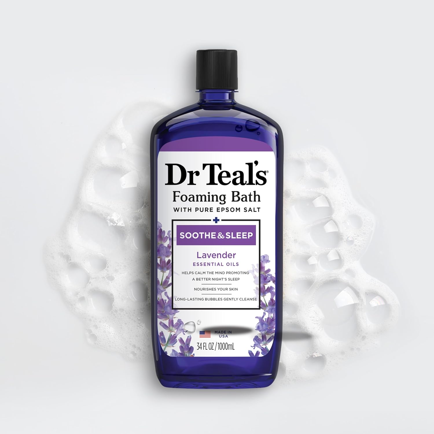 Dr Teal's Foaming Bath with Pure Epsom Salt, Soothe & Sleep with Lavender, 34 fl oz (Pack of 4) (Packaging May Vary)