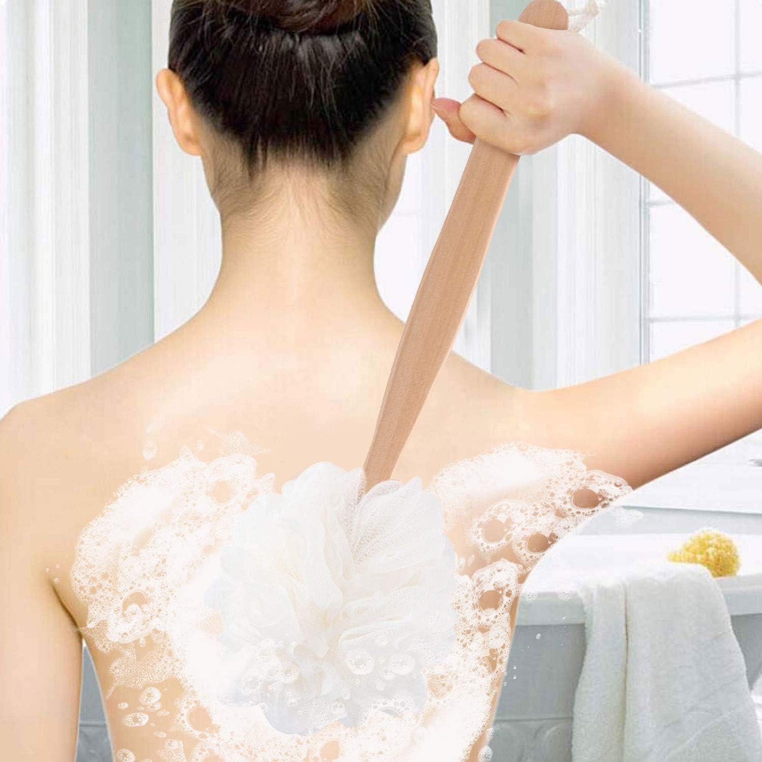 RASDDER Loofah with Handle, Loofah on a Stick, Loofah Sponge with Handle, PE Soft Mesh Luffa, Exfoliating Luffa on a Stick for Men and Women