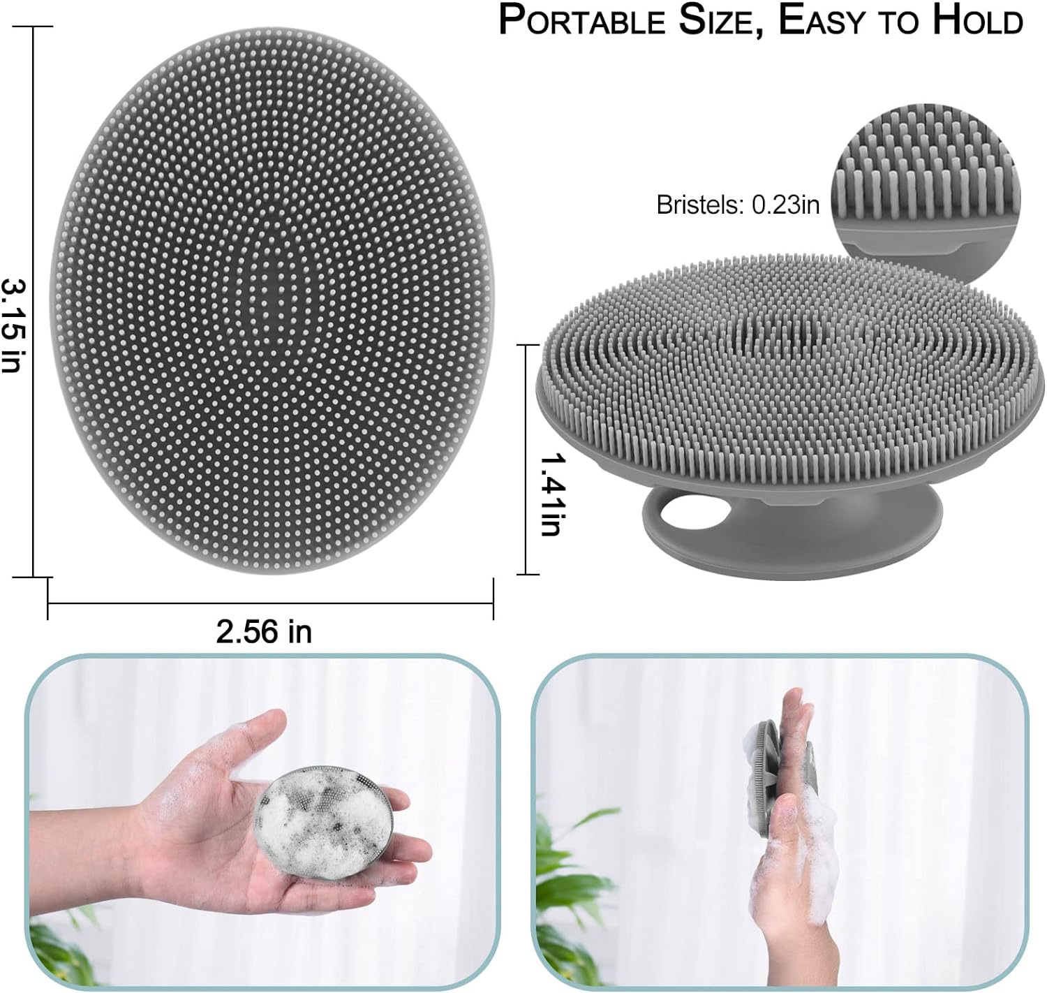 INNERNEED Food-Grade Soft Silicone Body Scrubber Shower Brush Handheld Cleansing Skin Brush, Gentle Exfoliating and Lather Well (Black)