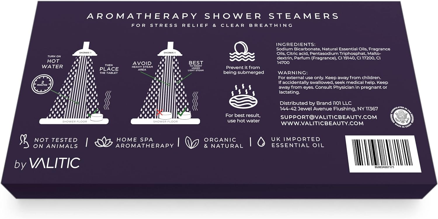 Valitic Aromatherapy Shower Steamers for Stress Relief and Relaxation - Gifts for Women Mom Birthday 8 Natural Essential Fizzies Shower Bombs - 4 Scents - Lavender, Eucalyptus, Citrus, and Peppermint