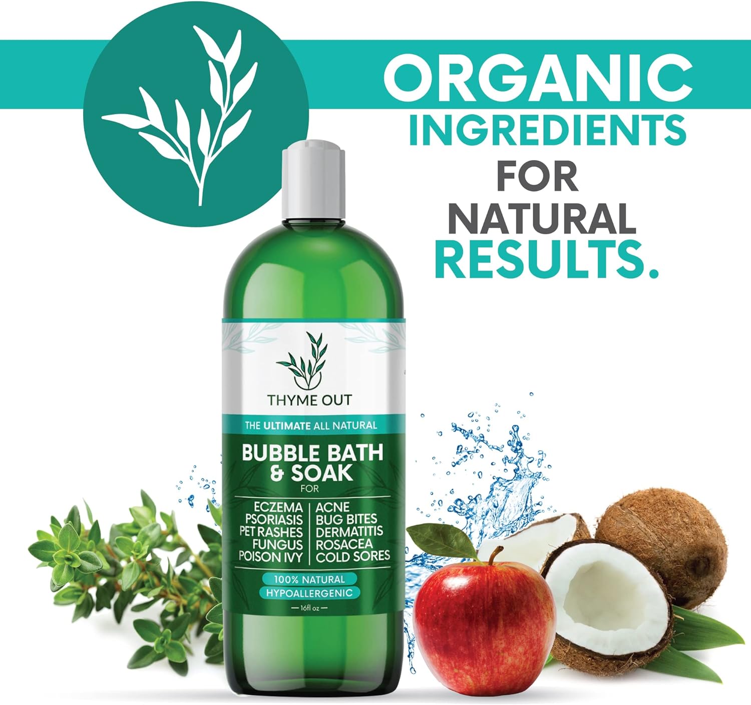 Thyme Out All-Natural Bubble Bath - Hypoallergenic Skin-Soothing Thyme Bath Foam - Sulfate-Free, Paraben-Free Formula Provides Deep Moisturization and Hydration for All Skin Types - 16 Oz