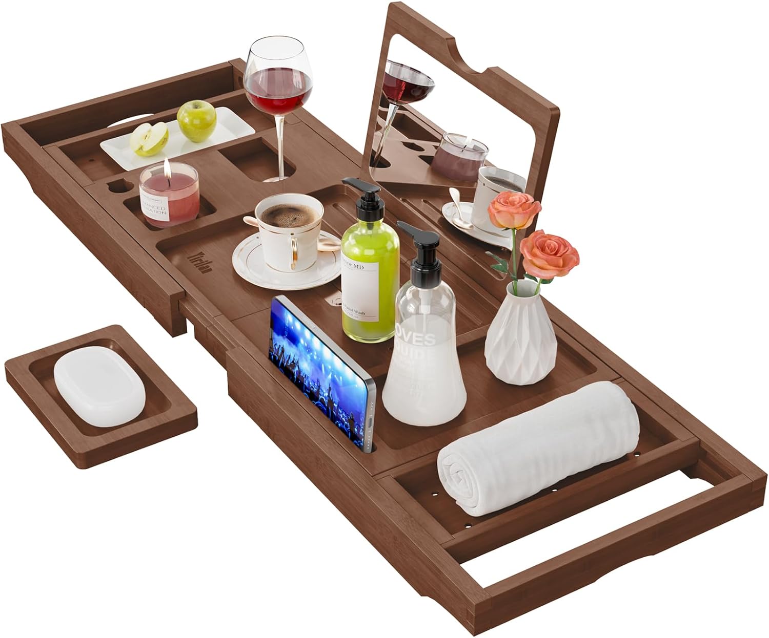 Yirilan Premium Bathtub Tray Caddy - Expandable Bath Tray - Unique House Warming Gifts, New Home, Anniversary & Wedding Gifts for Couple, Bridal Shower Gift for Women