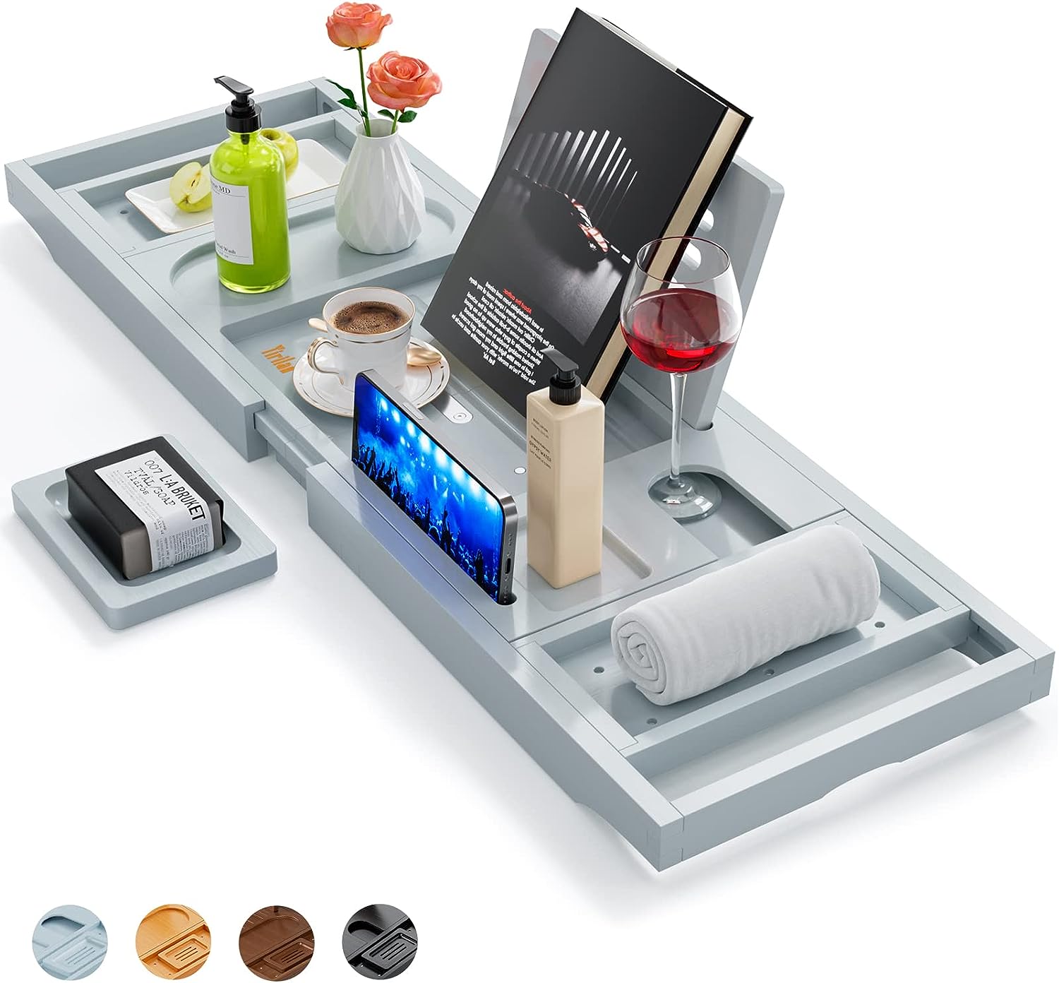 Yirilan Premium Bathtub Tray Caddy - Expandable Bath Tray - Unique House Warming Gifts, New Home, Anniversary & Wedding Gifts for Couple, Bridal Shower Gift for Women