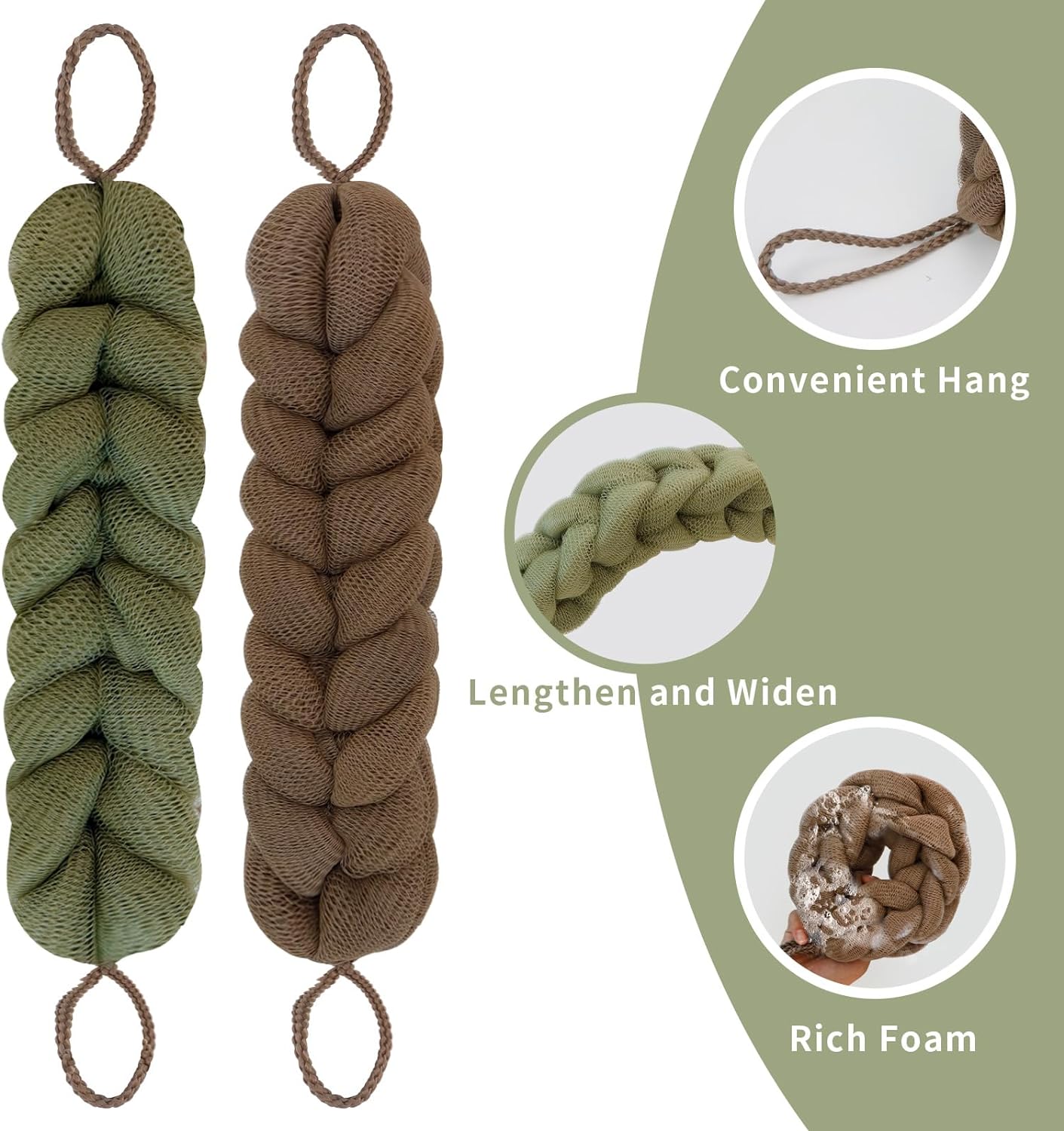 BCKENEY Bath Loofah Shower Sponge Soft Mesh Loofah Body Scrubber with Long Loofah Bath Sponge for Men Women Body Wash Exfoliator Shower Puffs