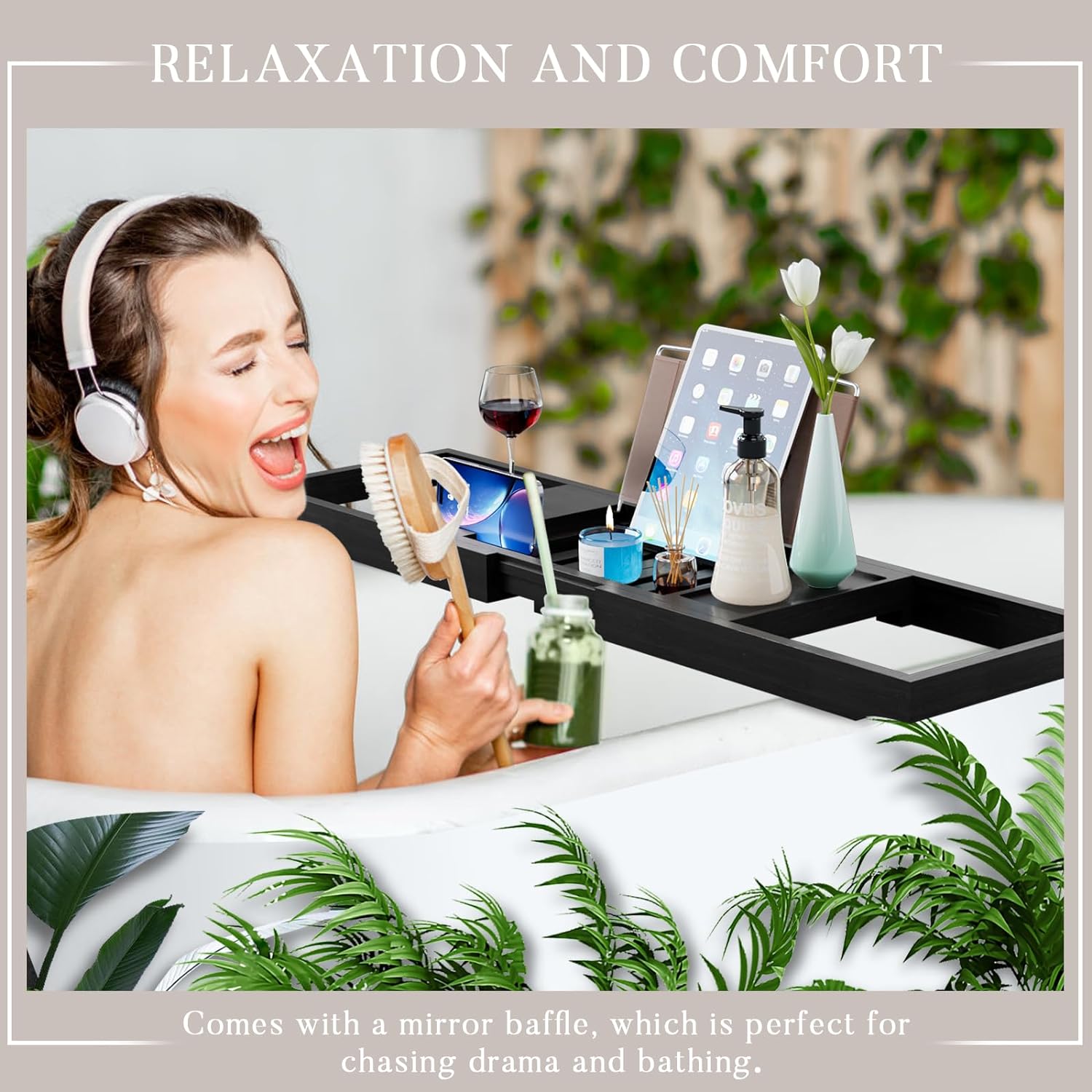 Yirilan Premium Bathtub Tray Caddy - Expandable Bath Tray - Unique House Warming Gifts, New Home, Anniversary & Wedding Gifts for Couple, Bridal Shower Gift for Women