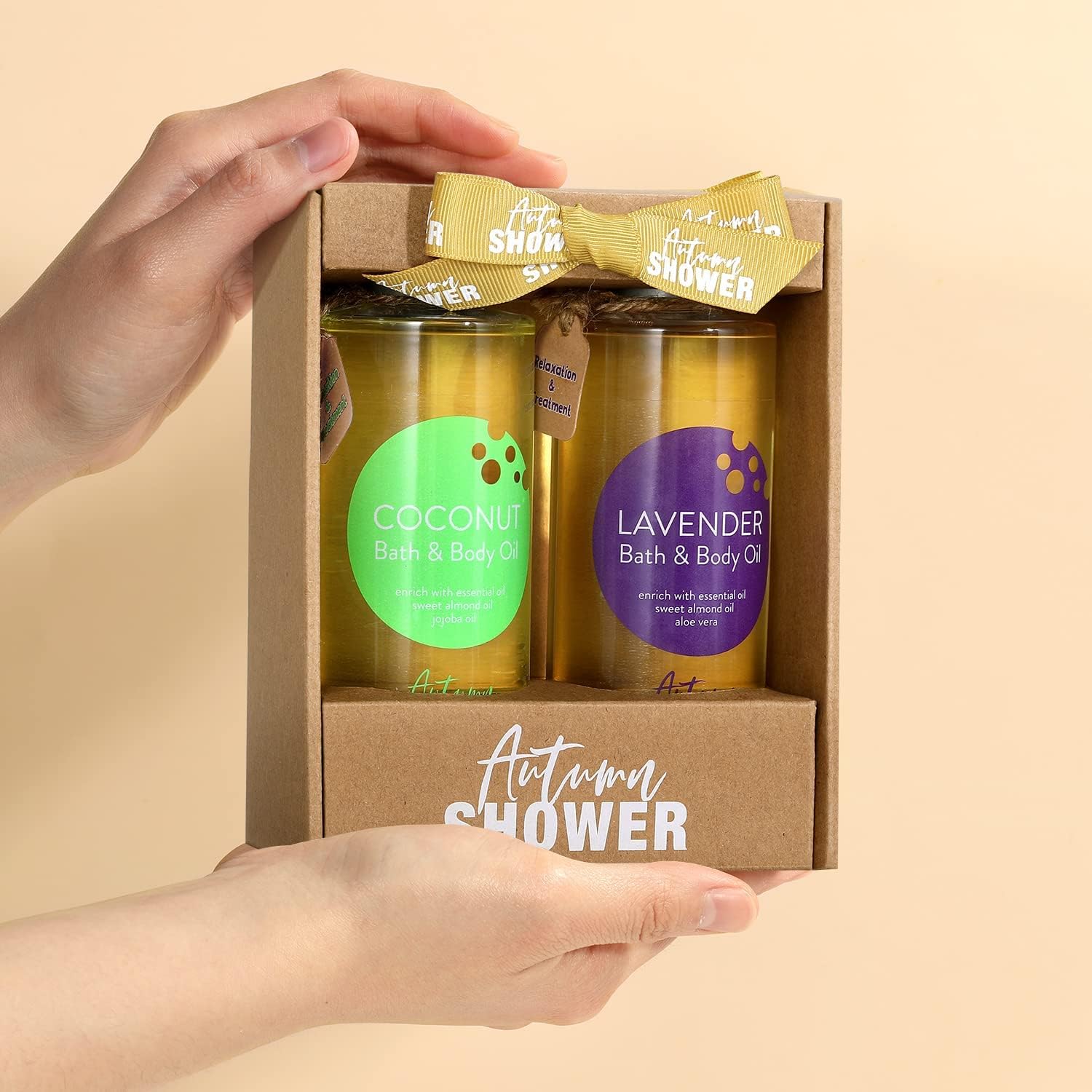 Bath and Body Oil Autumn Shower Body Oil with Sweet Almond Oil Jojoba Oil and Shea Butter, Lavender & Coconut Shower Oils Mother's Day Gift for Women Dry Skin Christmas Gift Set 17.6 fl oz (Pack of 2)