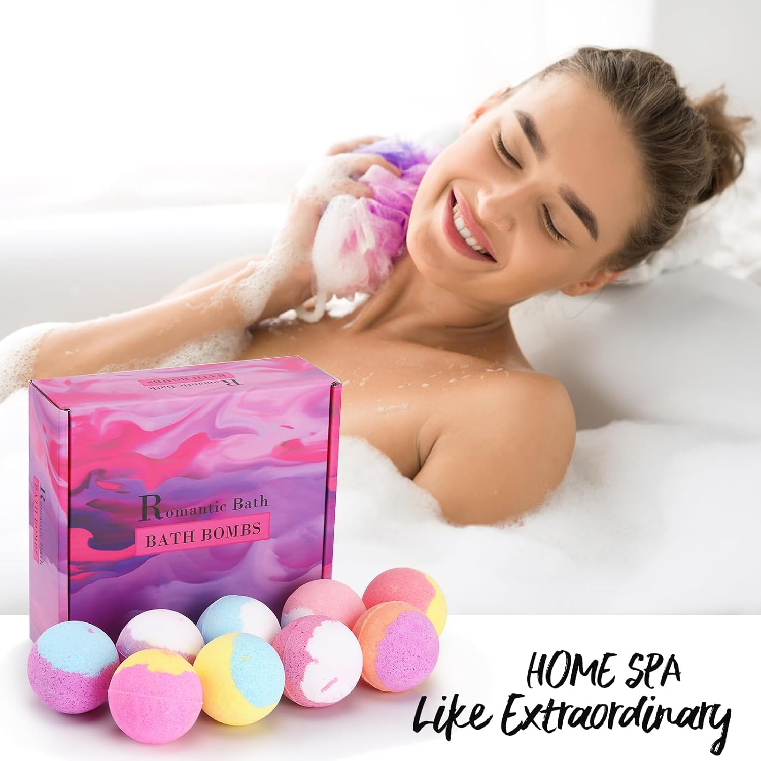 9-Pack Organic Bath Bombs: A Romantic Bath Time Gift with Natural Essential Oils for Women, Men, and Kids - Ideal for Stocking Stuffers and Christmas Gifts