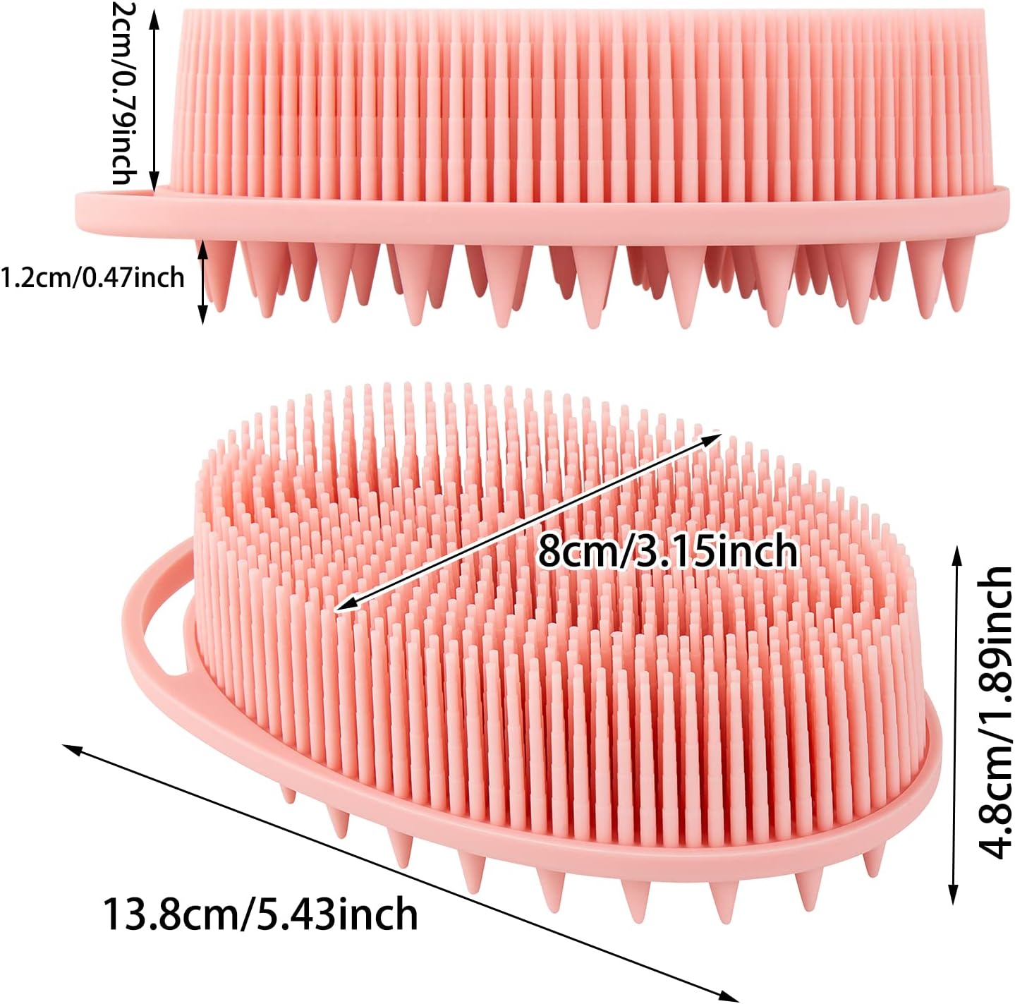 ONLYFU 2PCS Silicone Loofah for Body Wash, 2 in 1 Exfoliating and Massaging Hair Body Scrubber, Skin-Friendly Scalp Massager (Black and Pink)