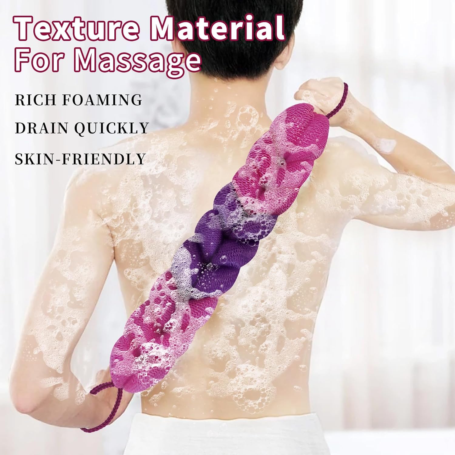 BCKENEY Bath Loofah Shower Sponge Soft Mesh Loofah Body Scrubber with Long Loofah Bath Sponge for Men Women Body Wash Exfoliator Shower Puffs