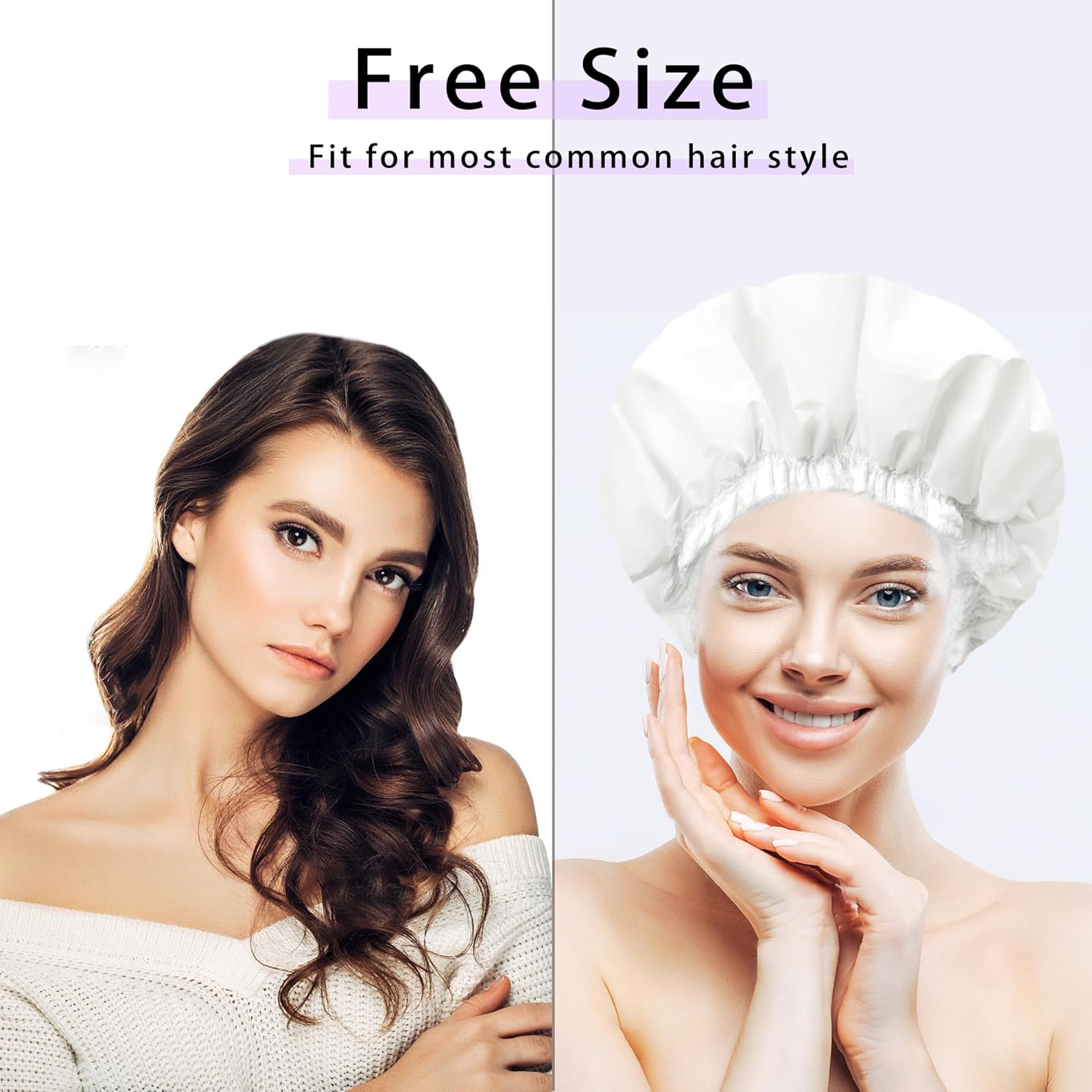 Shower Caps for Women, Terry Cloth Lined EVA Exterior Elastic and Reusable Bath Caps, Double Waterproof Layers Shower Cap, Bathing Shower Caps, Environmental Protection Bath Hair Cap - Pink