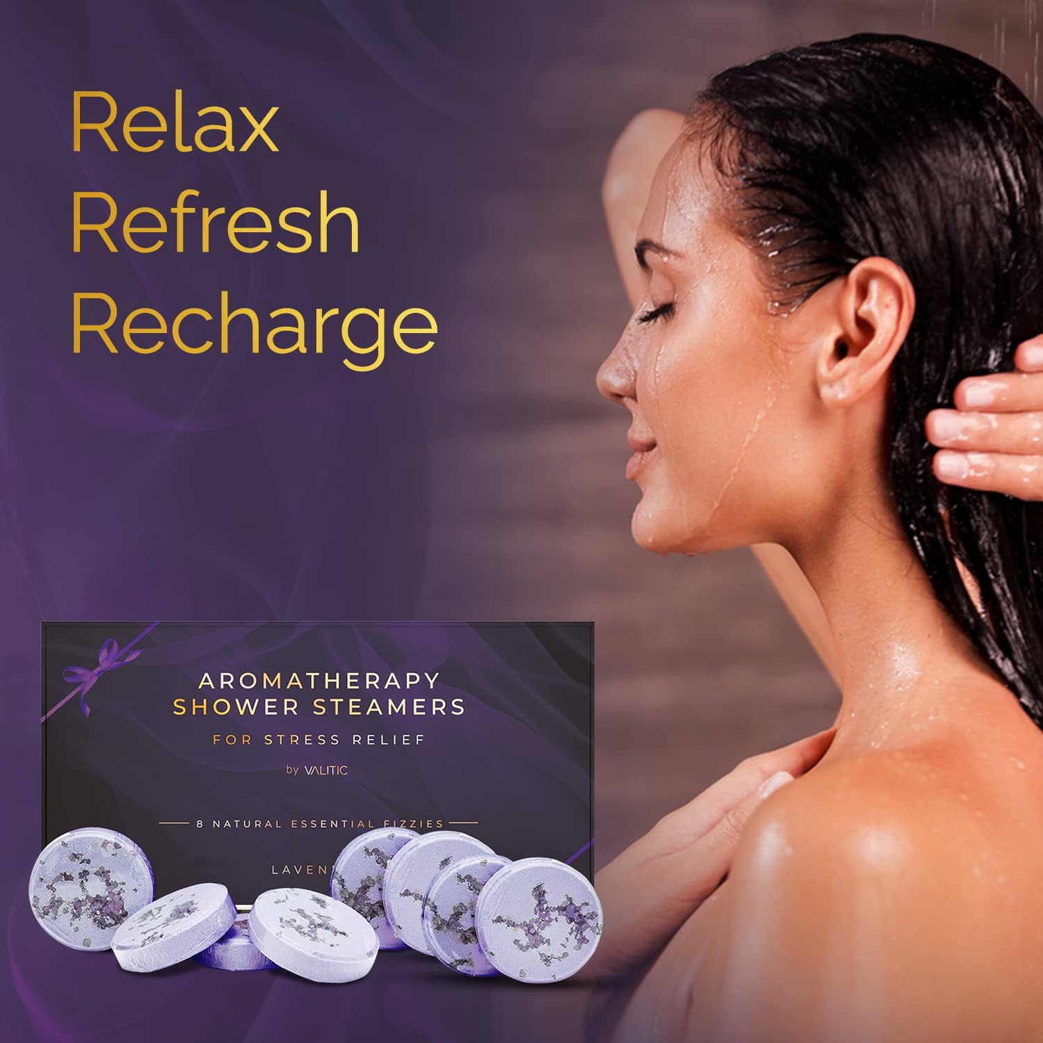 Valitic Aromatherapy Shower Steamers for Stress Relief and Relaxation - Gifts for Women Mom Birthday 8 Natural Essential Fizzies Shower Bombs - 4 Scents - Lavender, Eucalyptus, Citrus, and Peppermint