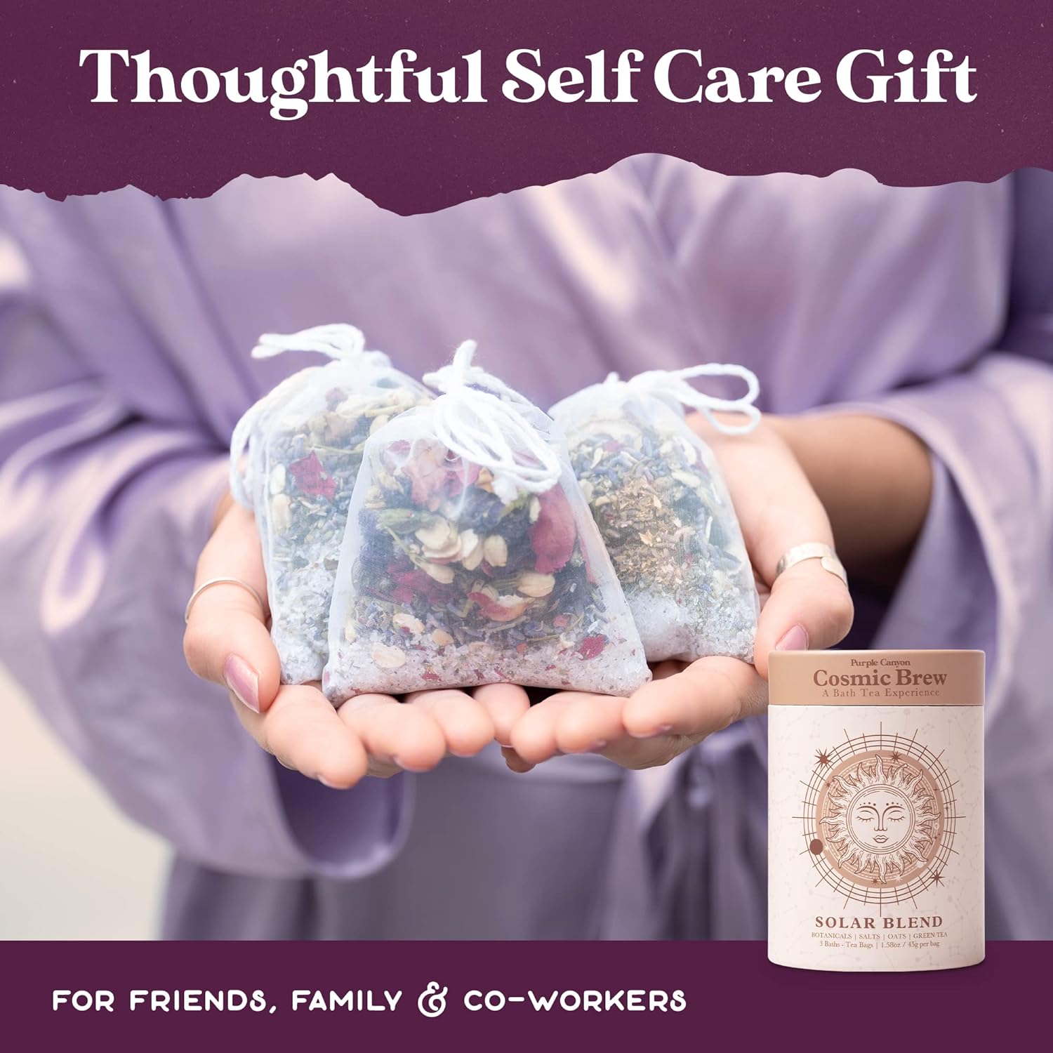 Lunar Blend Bath Tea by Purple Canyon | 3 Relaxing Bath Soaks with Lavender, Green Tea, Epsom Salt, and Essential Oils | Skin Care Gifts for Women