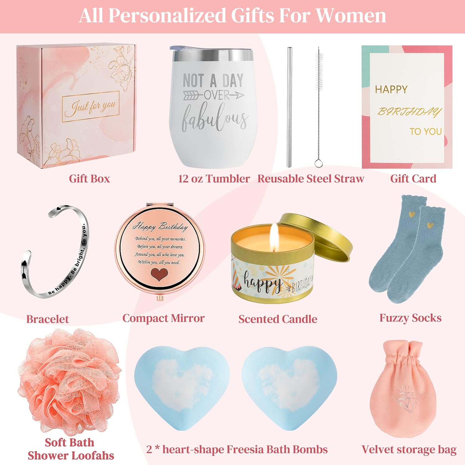 Birthday Gifts for Women, Unique Happy Birthday Relaxing Spa Bath Set Gift Baskets Ideas for Her, Mom, Sister, Friends, Best Pampering Care Gift Box Thank You Gifts for Women Who Have Everything
