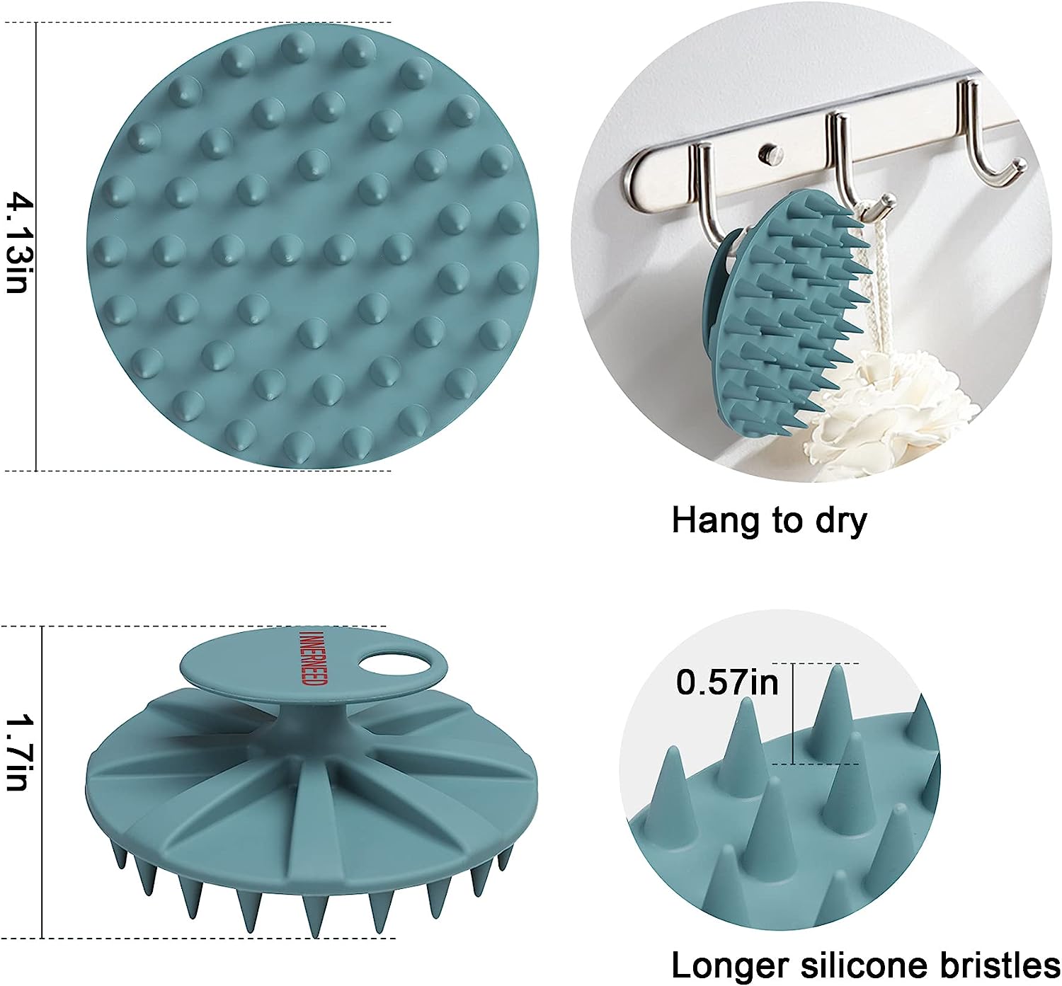 INNERNEED Food-Grade Soft Silicone Body Scrubber Shower Brush Handheld Cleansing Skin Brush, Gentle Exfoliating and Lather Well (Black)