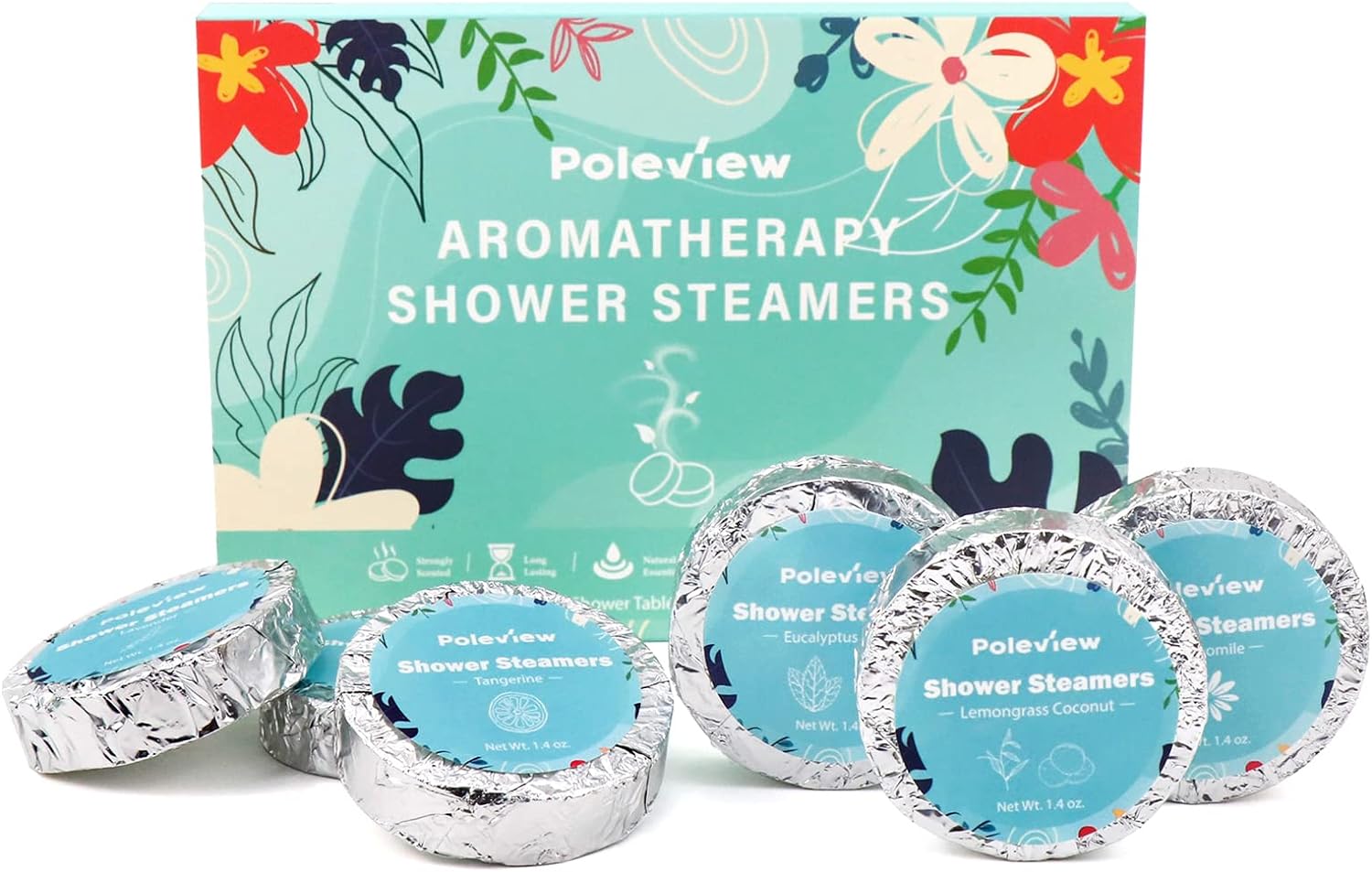 Poleview Shower Steamers Aromatherapy, Variety Pack of 15 Shower Bombs with Essential Oil for Home SPA, Relaxation, Meditation and Calming - Stress Relief and Self Care Gifts Set for Women and Men