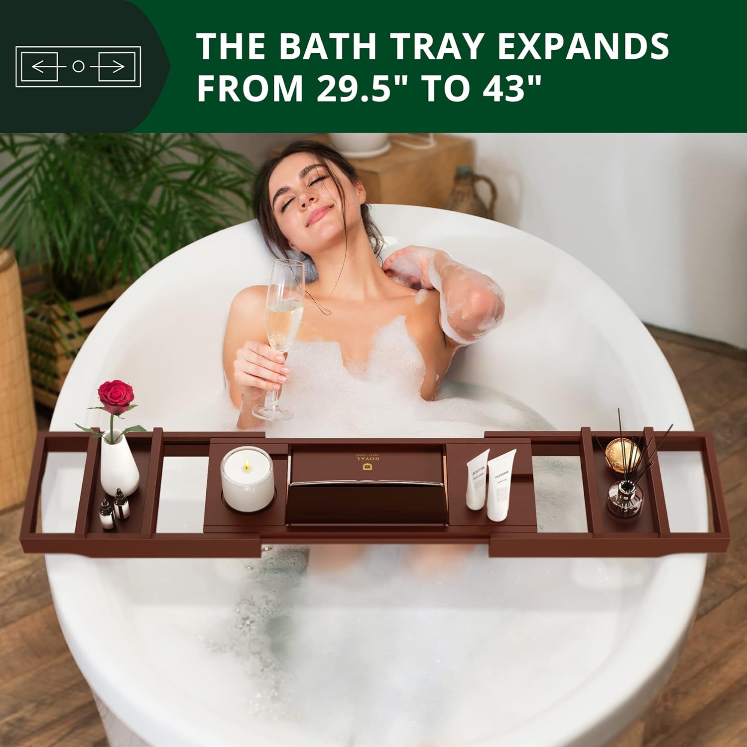 ROYAL CRAFT WOOD Foldable Bathtub Tray Caddy Bamboo Bathtub Tray Expandable, Bath Tub Table Caddy with Extending Sides - Free Soap Dish