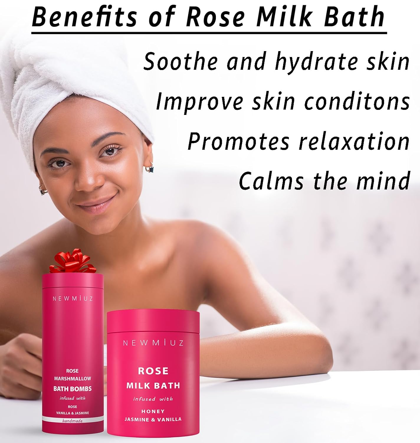Calming Rose Coconut Milk Bath Soak Moisturize & Soften Skin Honey Jasmine Vanilla Destress Luxury Spa Bath Salt Powder Birthday Christmas Stress Relief Gifts for Women Perfect Stocking Stuffers
