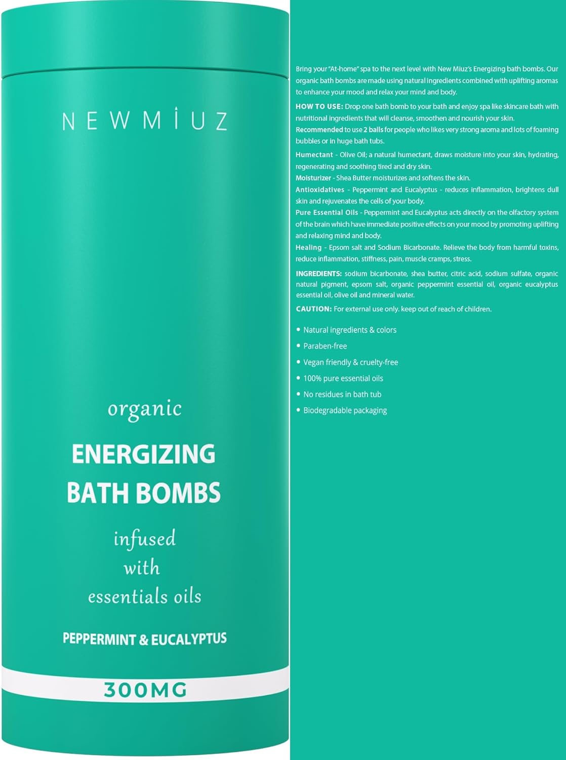 Menthol Fizzing Bath Bomb Eucalyptus Peppermint Epsom Salt Refreshing Bubble Spa with Essential Oil Infused Post Workout Sore Muscles Recovery Gift