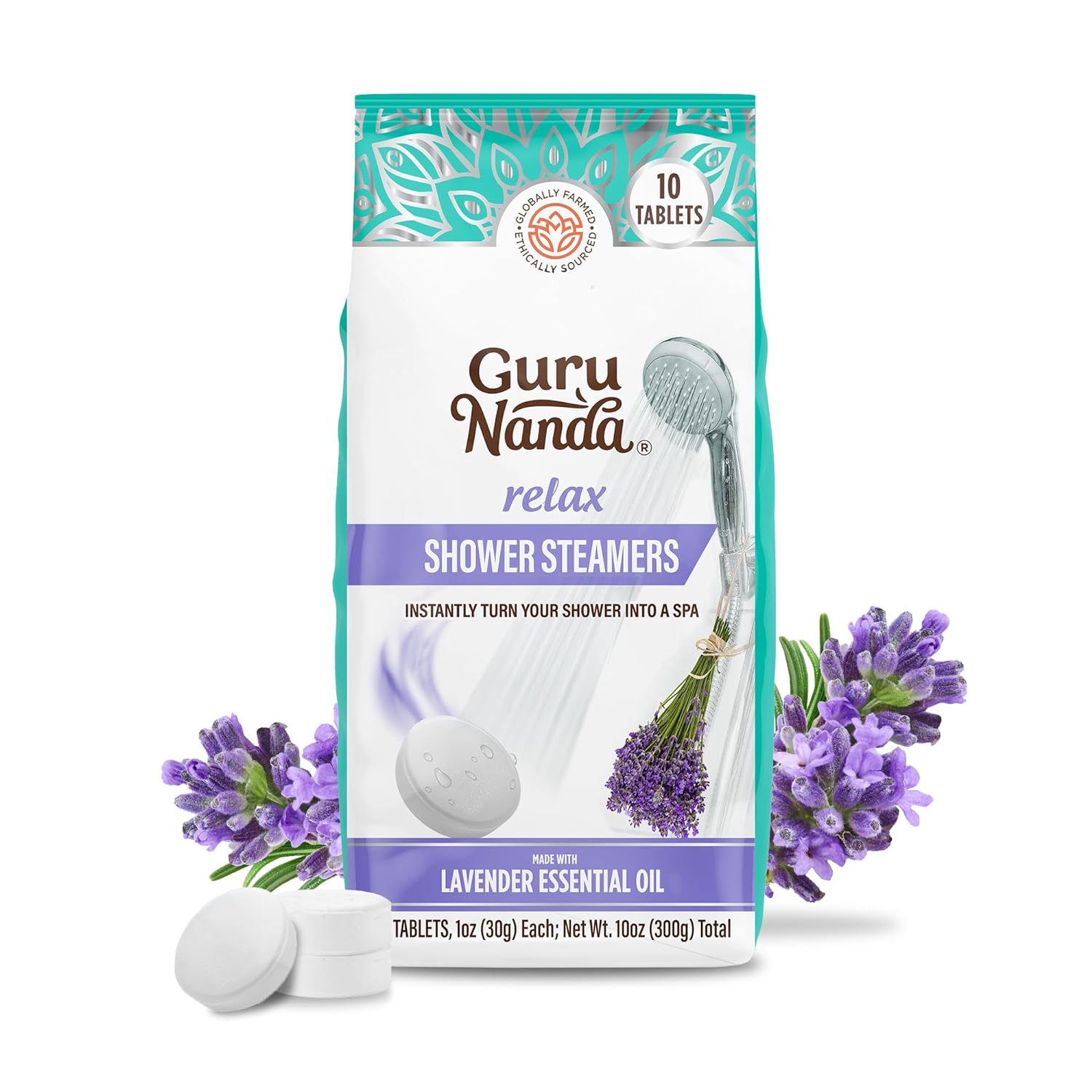 GuruNanda Breathe Shower Steamer Tablets (Pack of 10) - 100% Natural Eucalyptus Essential Oil helps with Congestion and Basil Supports Stress Relief & Mental Clarity - Perfect for Home Spa & Self Care