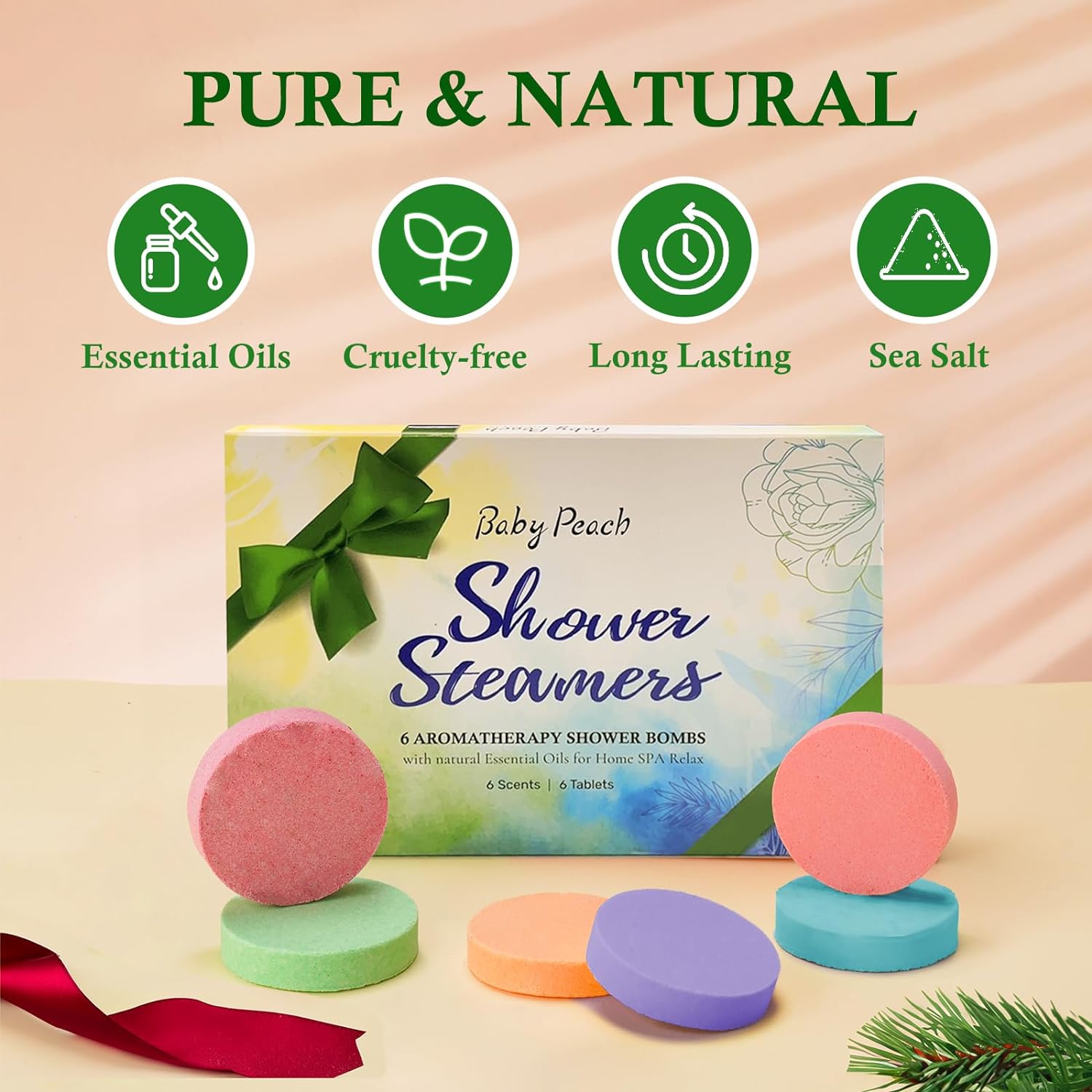 Shower Steamers Aromatherapy 6 Packs Shower Tablets with Essential Oil for Home SPA & Self Care, Stress Relief, Birthday Gifts for Women and Men, Eucalyptus Shower Bath Bombs - BABYPEACH