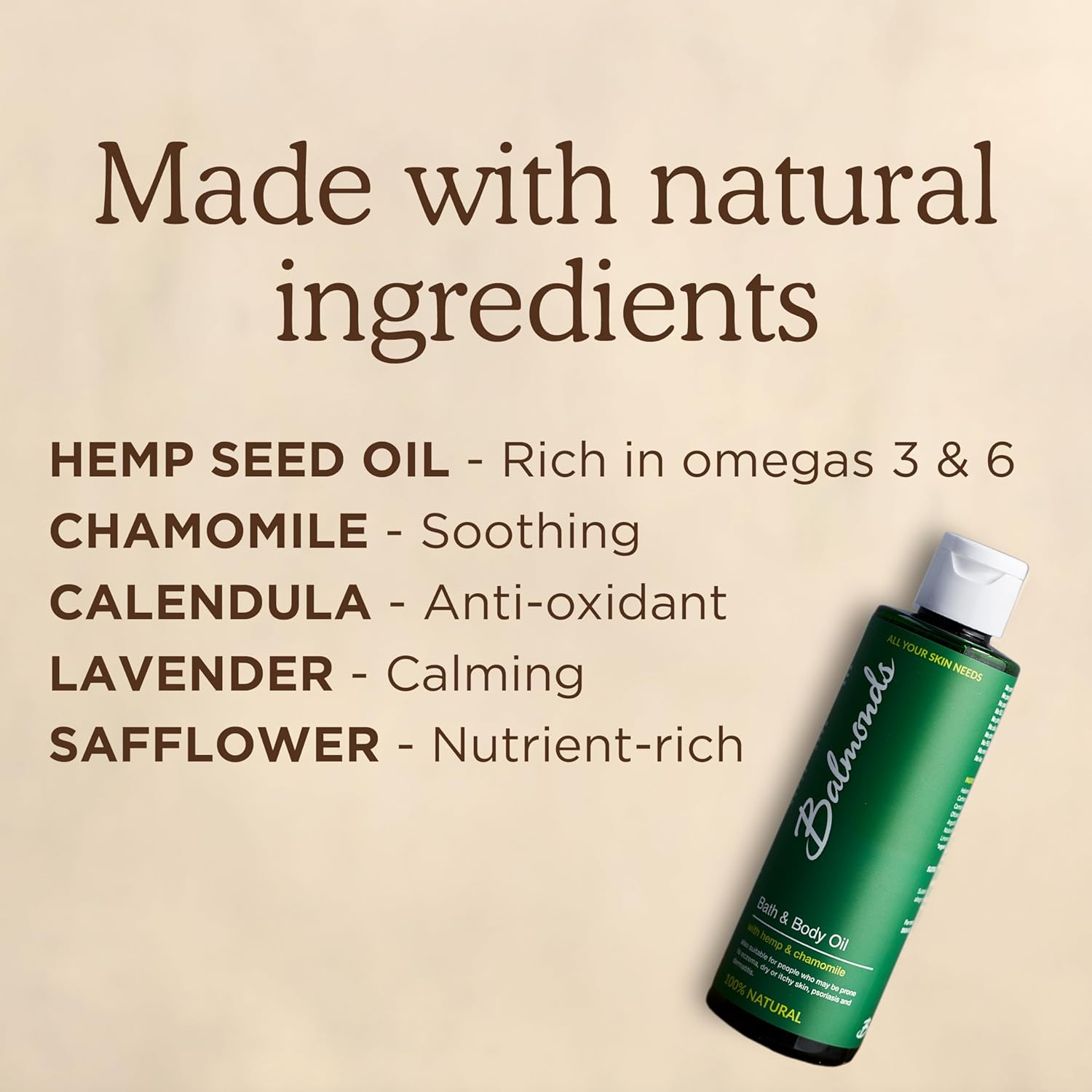 Balmonds - Bath & Body Oil - 6.8fl.oz. (200ml) - 100% Natural Skin Oil - With Chamomile & Lavender - Vegan - Free From Fragrance - All Skin Types