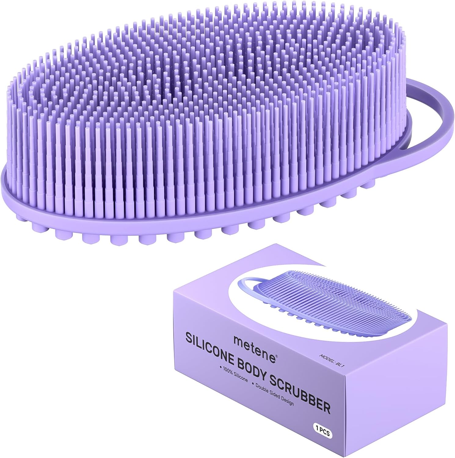 Metene Silicone Body Scrubber, Exfoliating Body Scrubber for Use in Shower,Lathers Well, Long Lasting, Soft Body Scrubber for Shower and Bath Skincare Routine(Black with Loop)