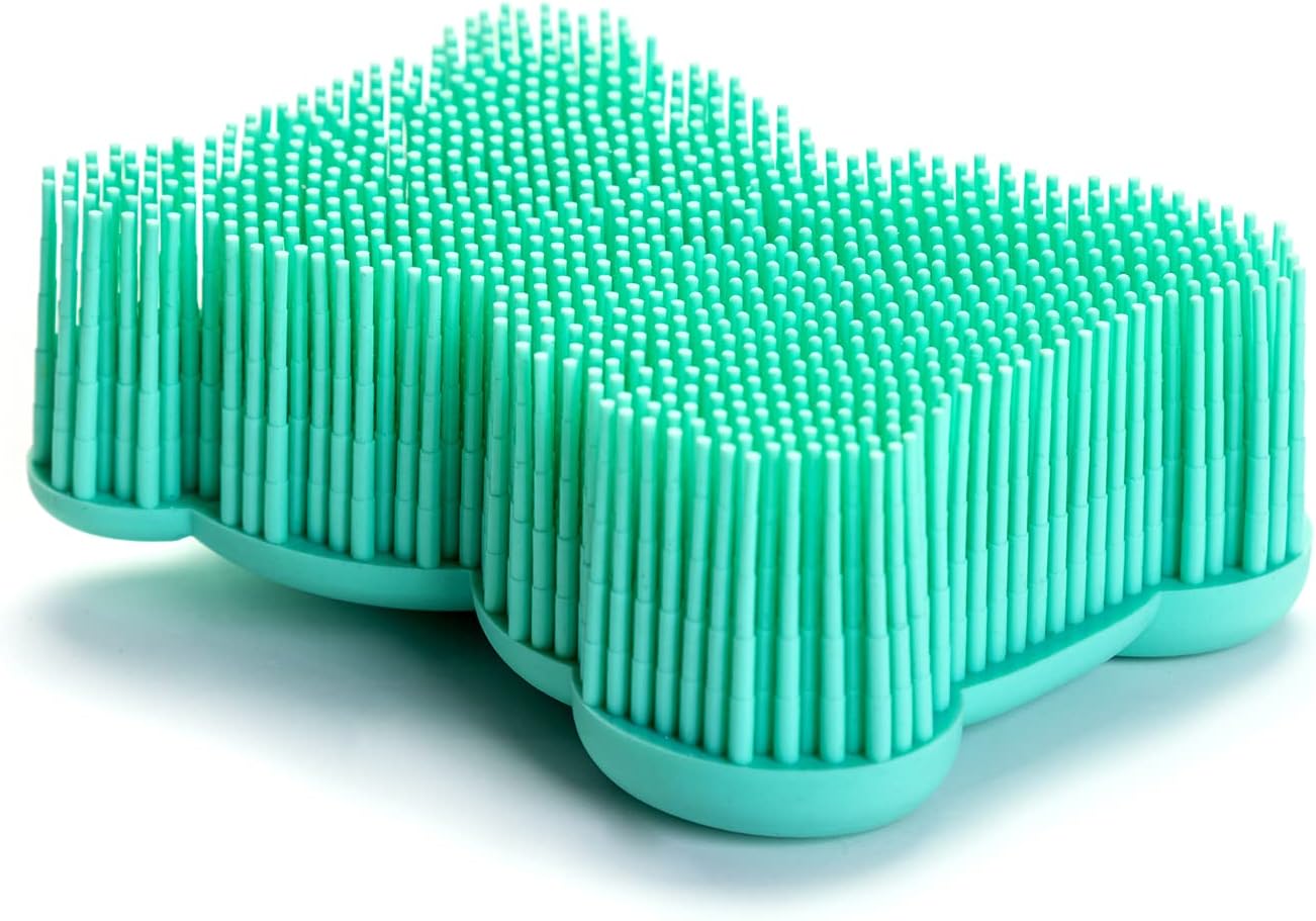 Premium Sensory Brush for Kids or Autism,Soft Silicone Body Scrubber,2 in 1 Sensory Room Occupational Therapy Sensory Brushes,Silicone Loofah,Pets Shower Brush Bath Brush Shampoo Brush(Whale-Teal)