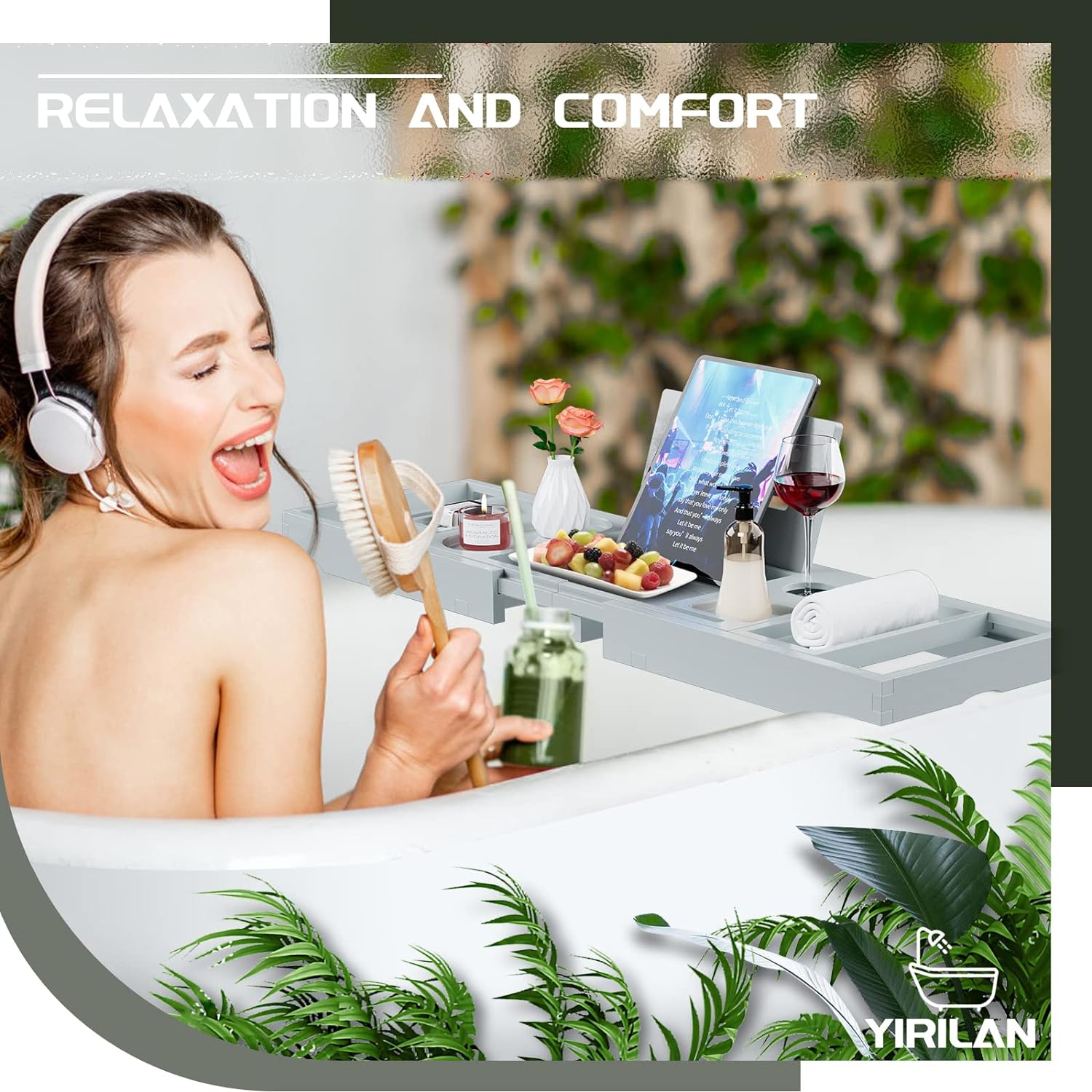 Yirilan Premium Bathtub Tray Caddy - Expandable Bath Tray - Unique House Warming Gifts, New Home, Anniversary & Wedding Gifts for Couple, Bridal Shower Gift for Women