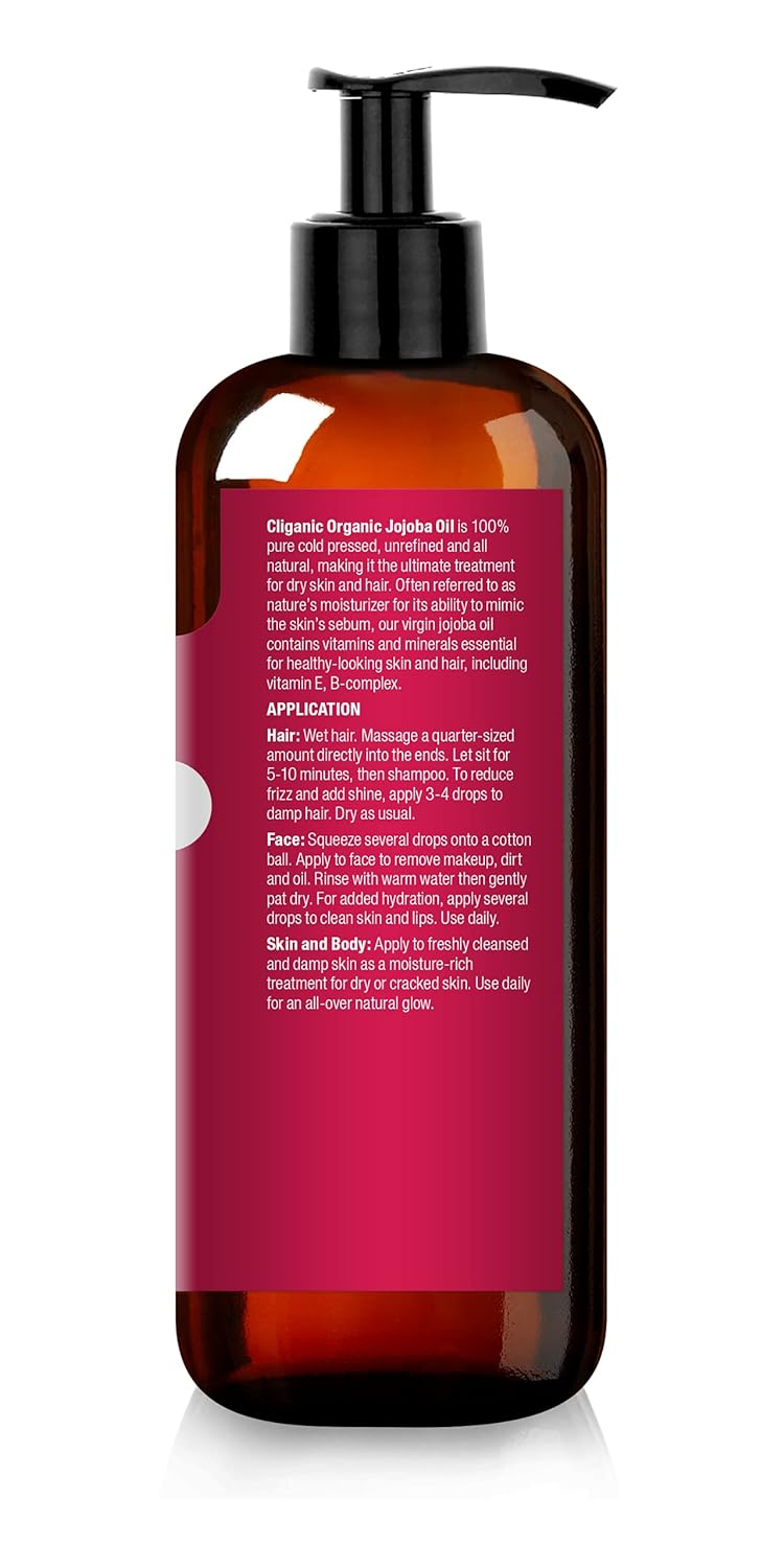 Cliganic USDA - Aceite de jojoba orgánico, 100% puro, 16 onzas