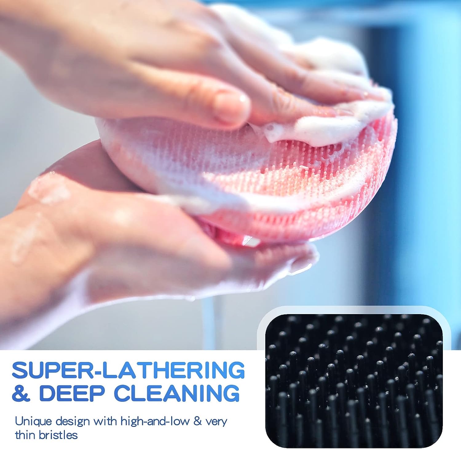 Manmihealth Silicone Back Scrubber(Thick Bristles) & Soft Bath Glove Set, Super-Exfoliating Body Scrubber & Super-Lathering Shower Brush Combination, with a Free Hook.(Black)