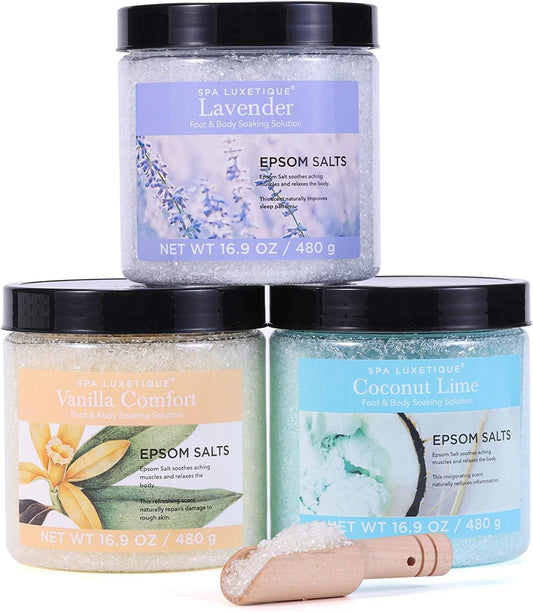 Bath Salts for Soaking, Spa Luxetique Epsom Salts Gifts Set for Women, 3.17lbs Bath Salts for Women, Epsom Salts for Soaking, Mother's Day Christmas Gifts for Woman Mom