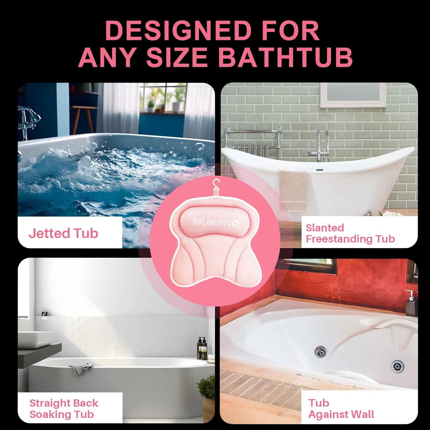 Olaemuo Bath Pillow Ergonomic Bathtub Pillow, Bath Bathtub Pillows for Tub for Head and Neck Mesh Bath Tub Pillow Headrest Luxury Bath Tub Shower Pillow for Bubble Bath with 6 Suction Cups-Light Green